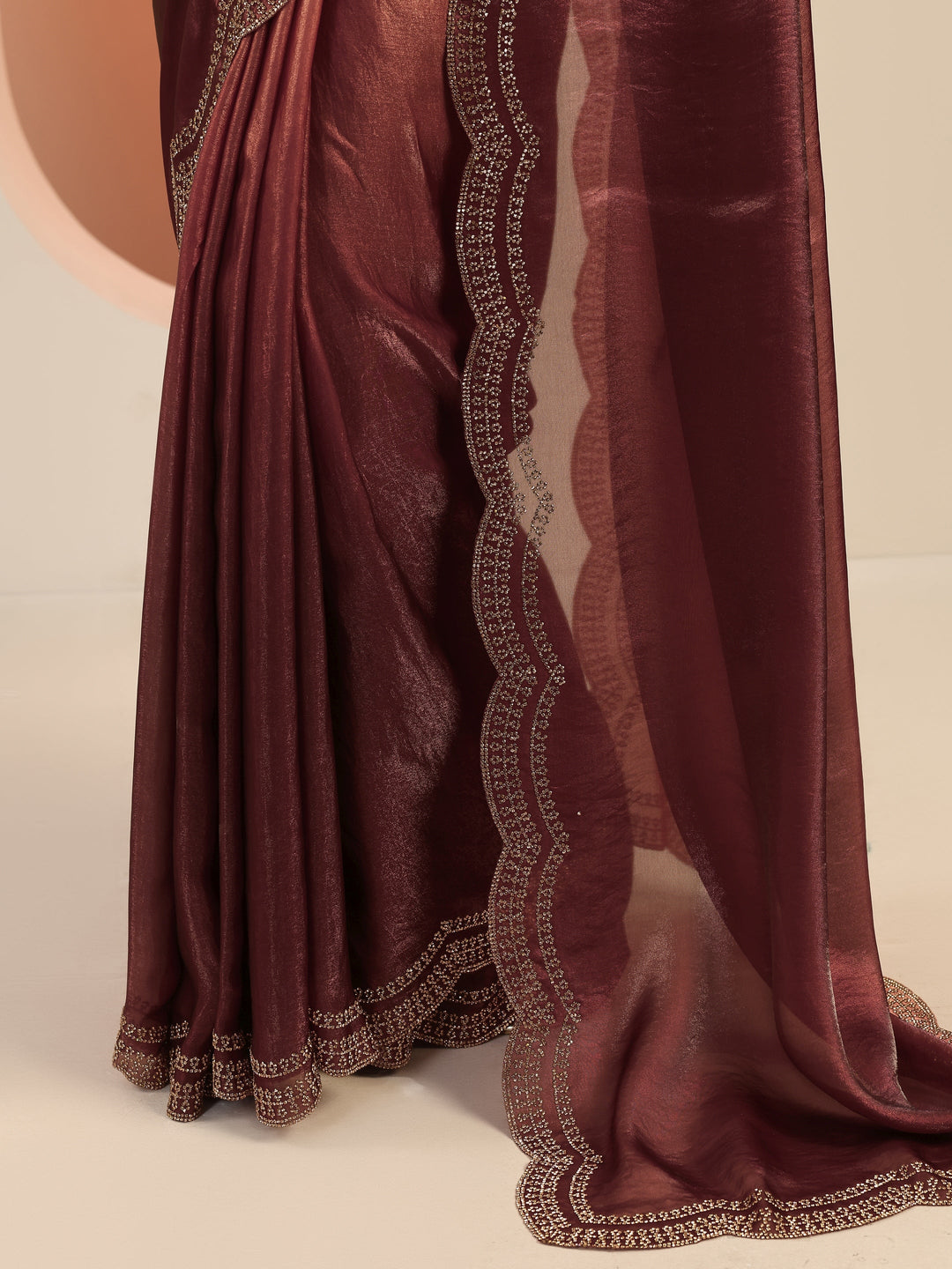  Rust Solid Satin Saree With Unstitched Blouse Piece 