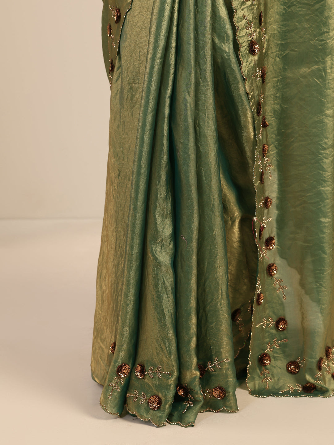  Green Solid Satin Saree With Unstitched Blouse Piece 