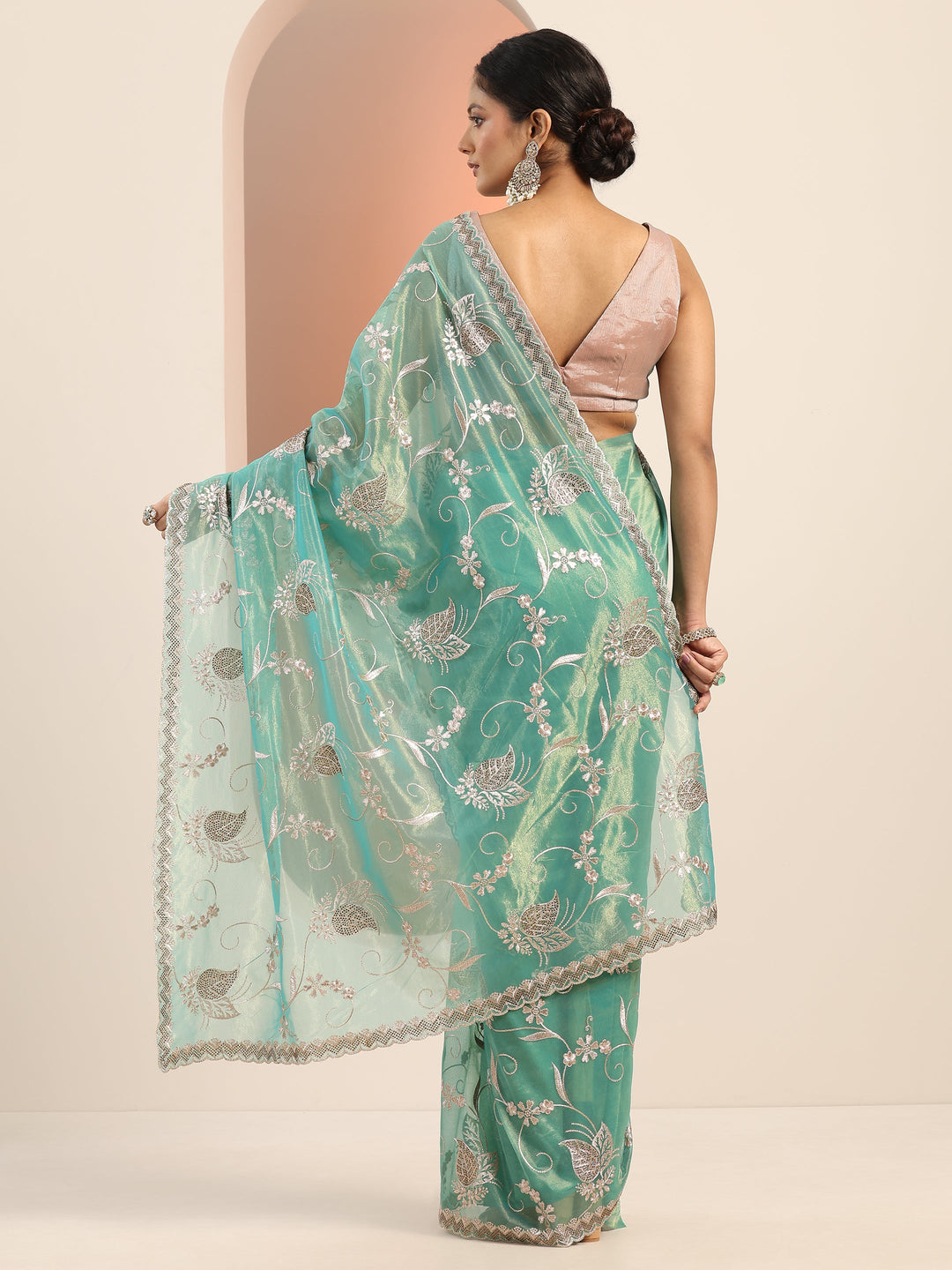  Blue Embroidered Nylon Saree With Unstitched Blouse Piece 