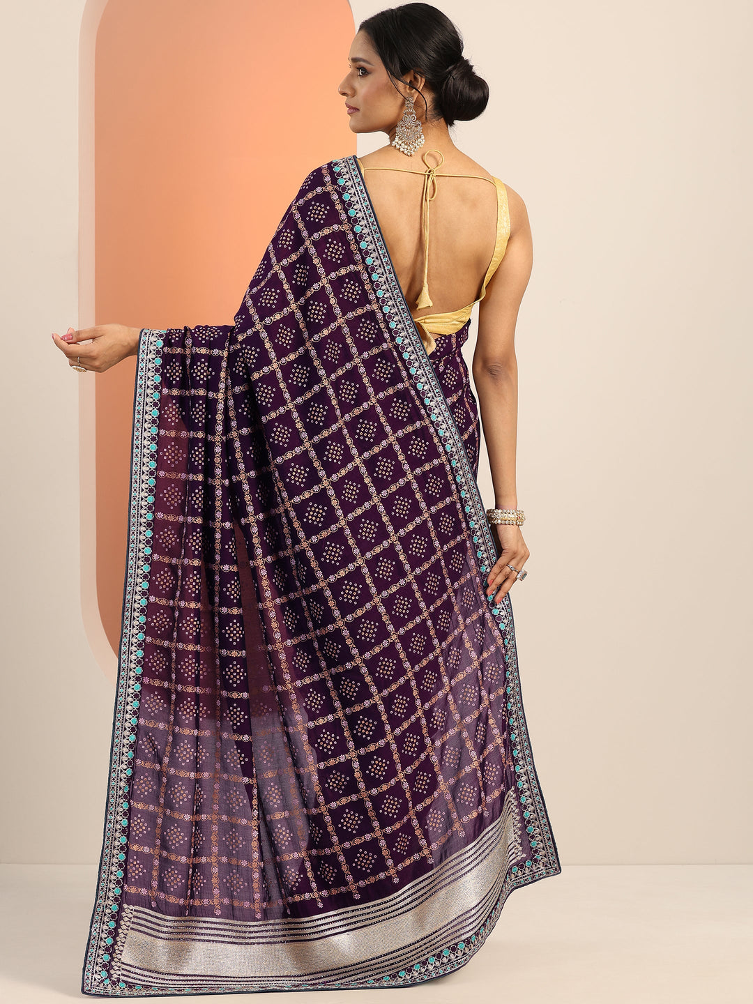  Purple Printed Silk blend Saree With Unstitched Blouse Piece 