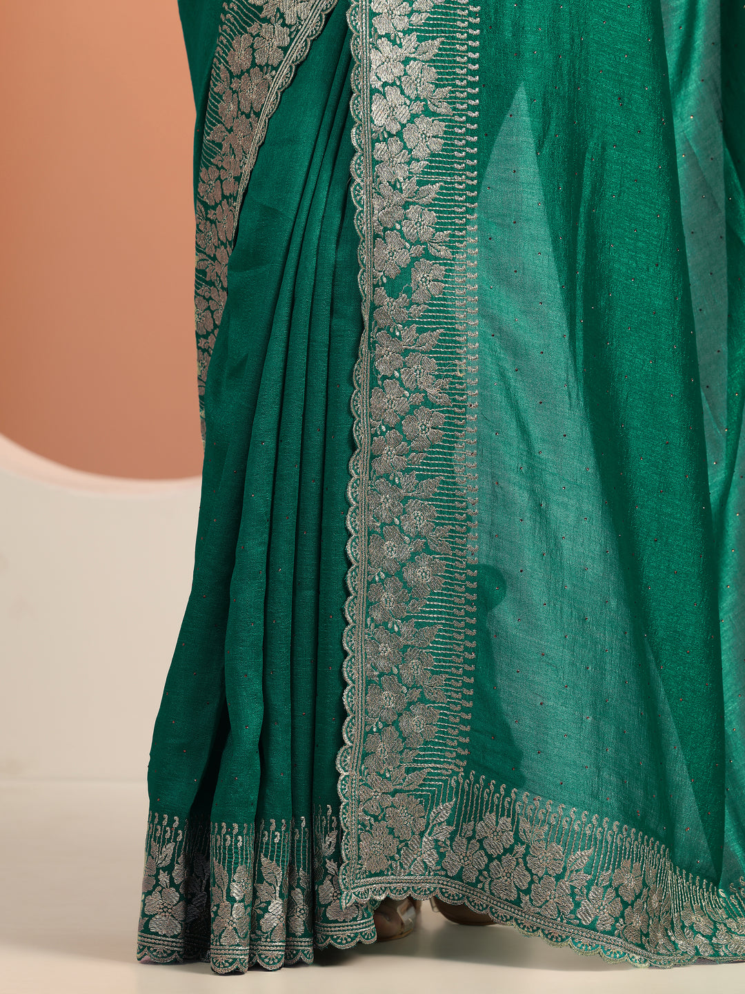  Green Embellished Silk blend Saree With Unstitched Blouse Piece 