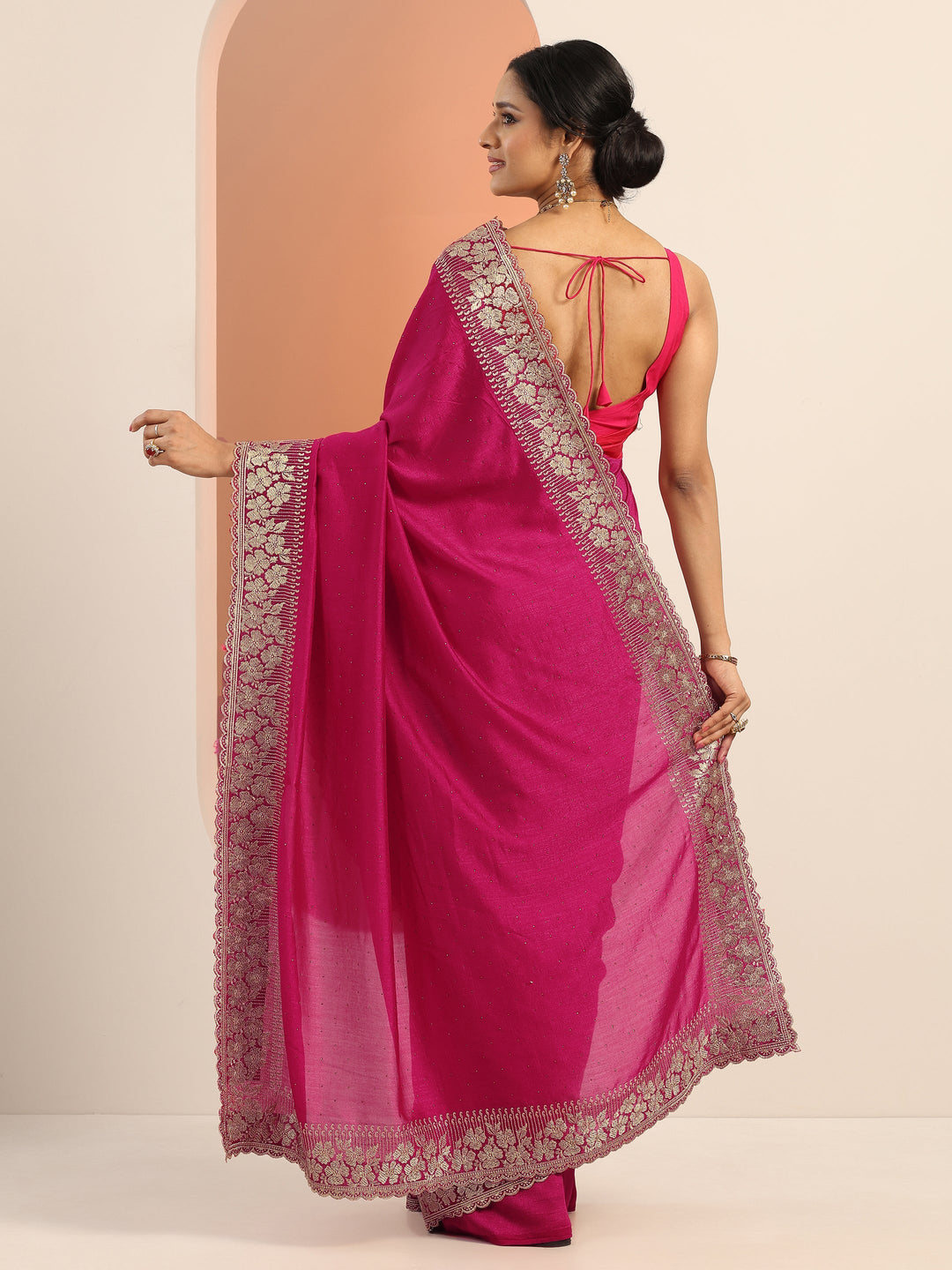  Pink Embellished Silk blend Saree With Unstitched Blouse Piece 