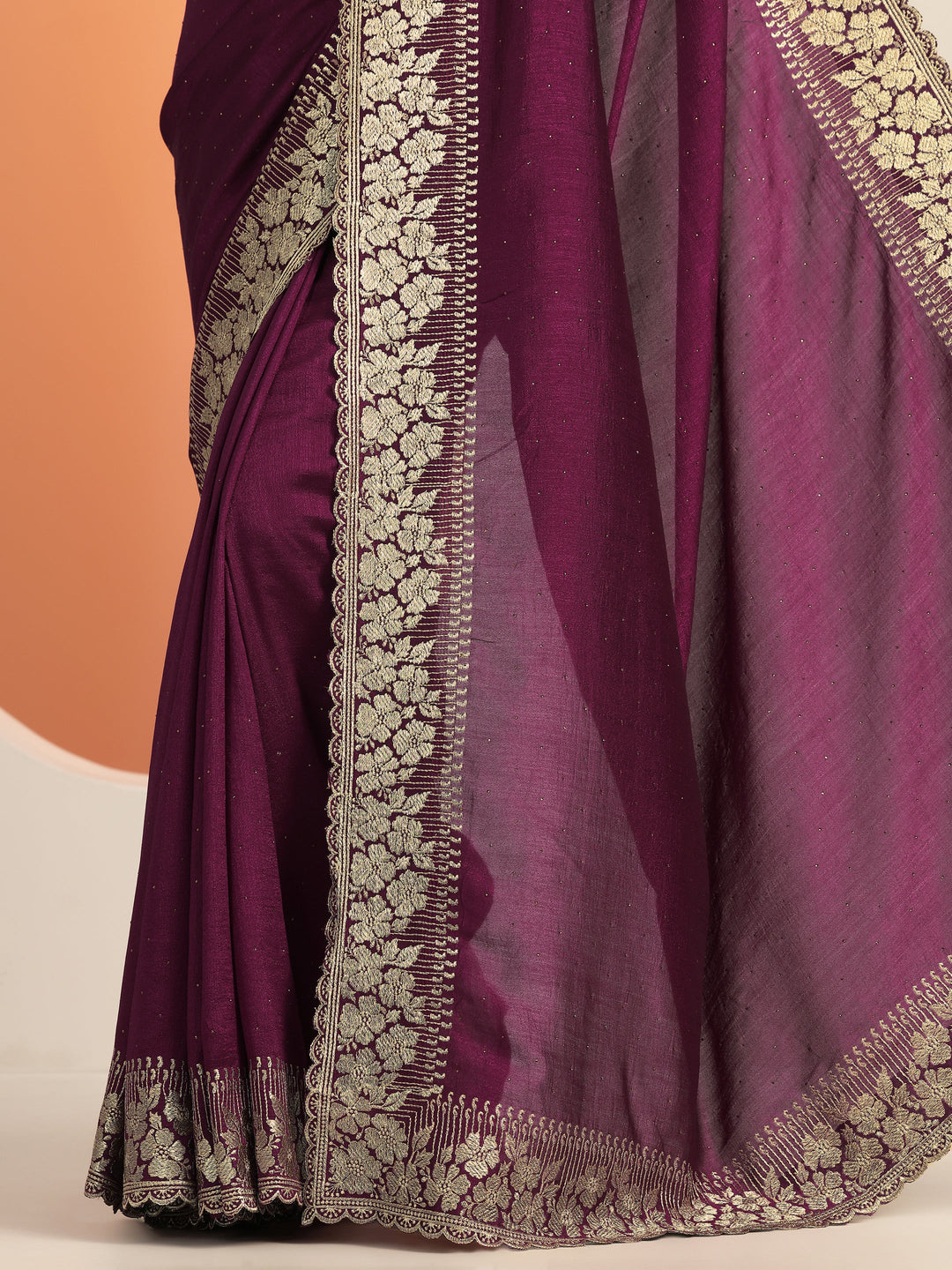  Burgundy Embellished Silk blend Saree With Unstitched Blouse Piece 