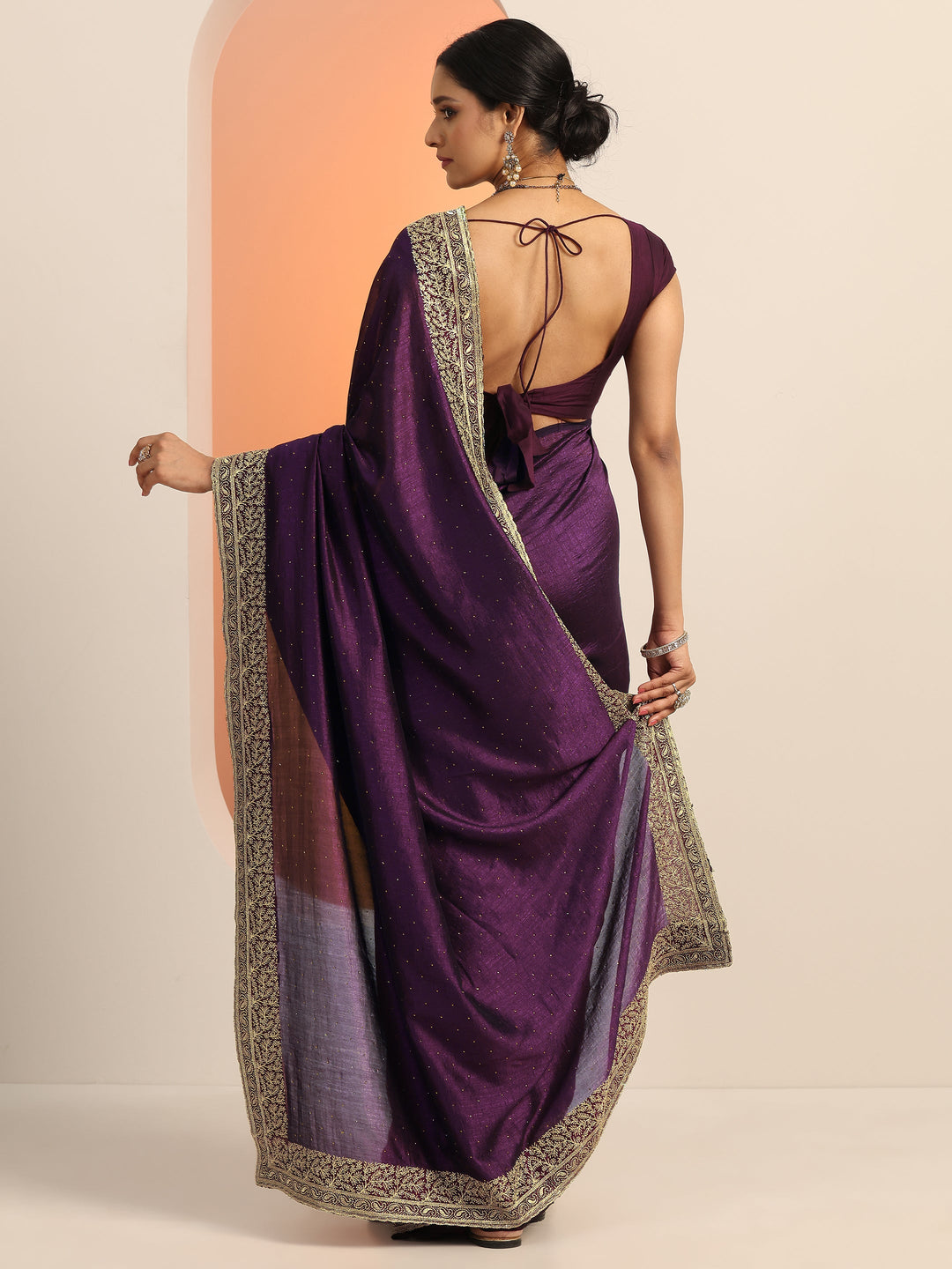  Burgundy Embellished Silk blend Saree With Unstitched Blouse Piece 