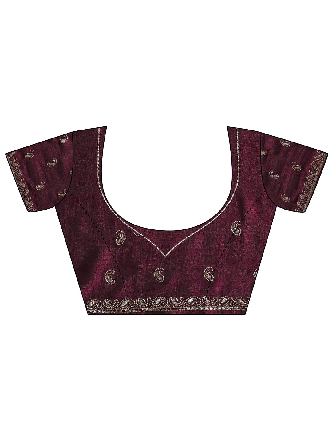  Burgundy Embellished Silk blend Saree With Unstitched Blouse Piece 