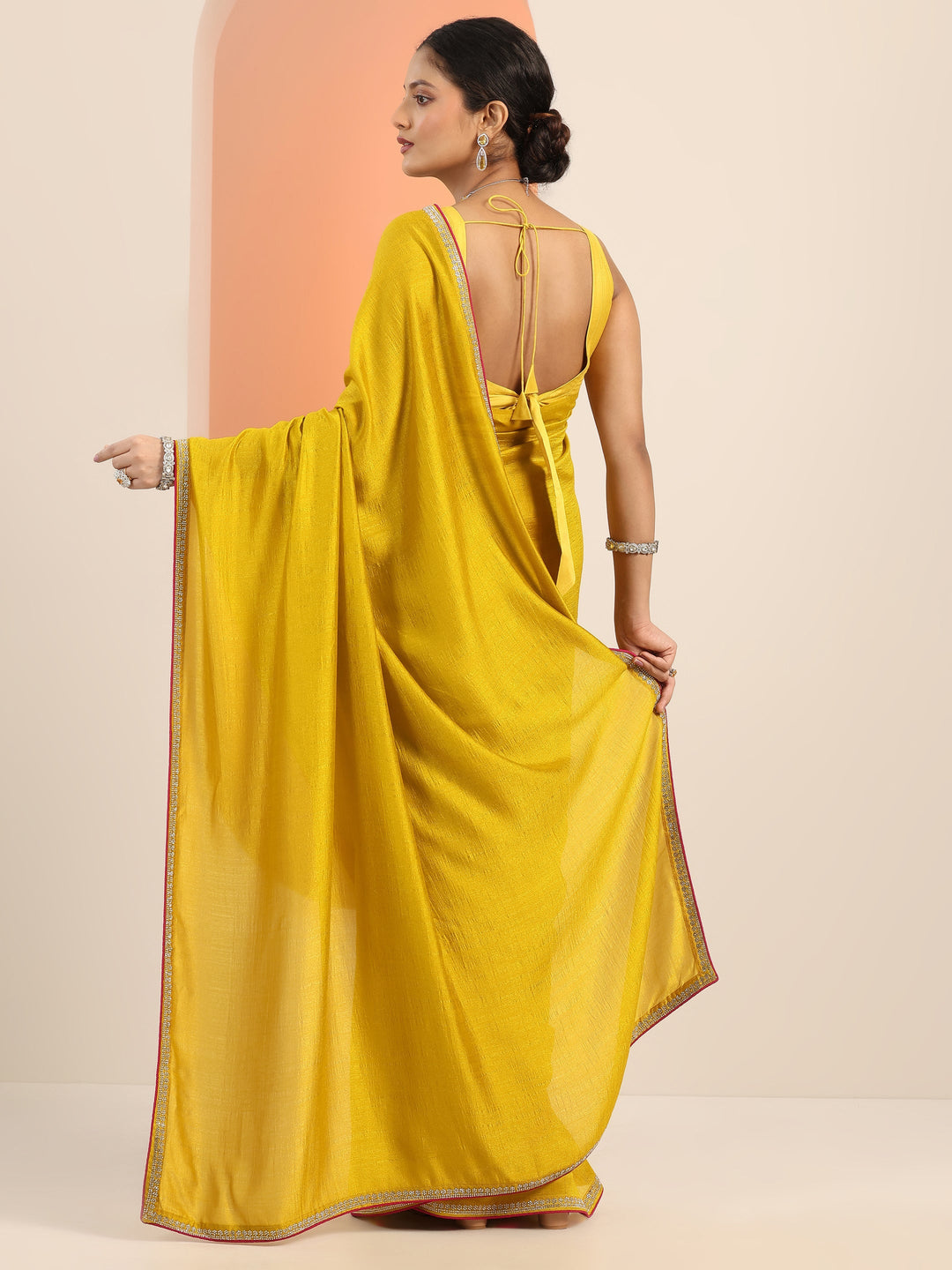  Mustard Solid Silk blend Saree With Unstitched Blouse Piece 