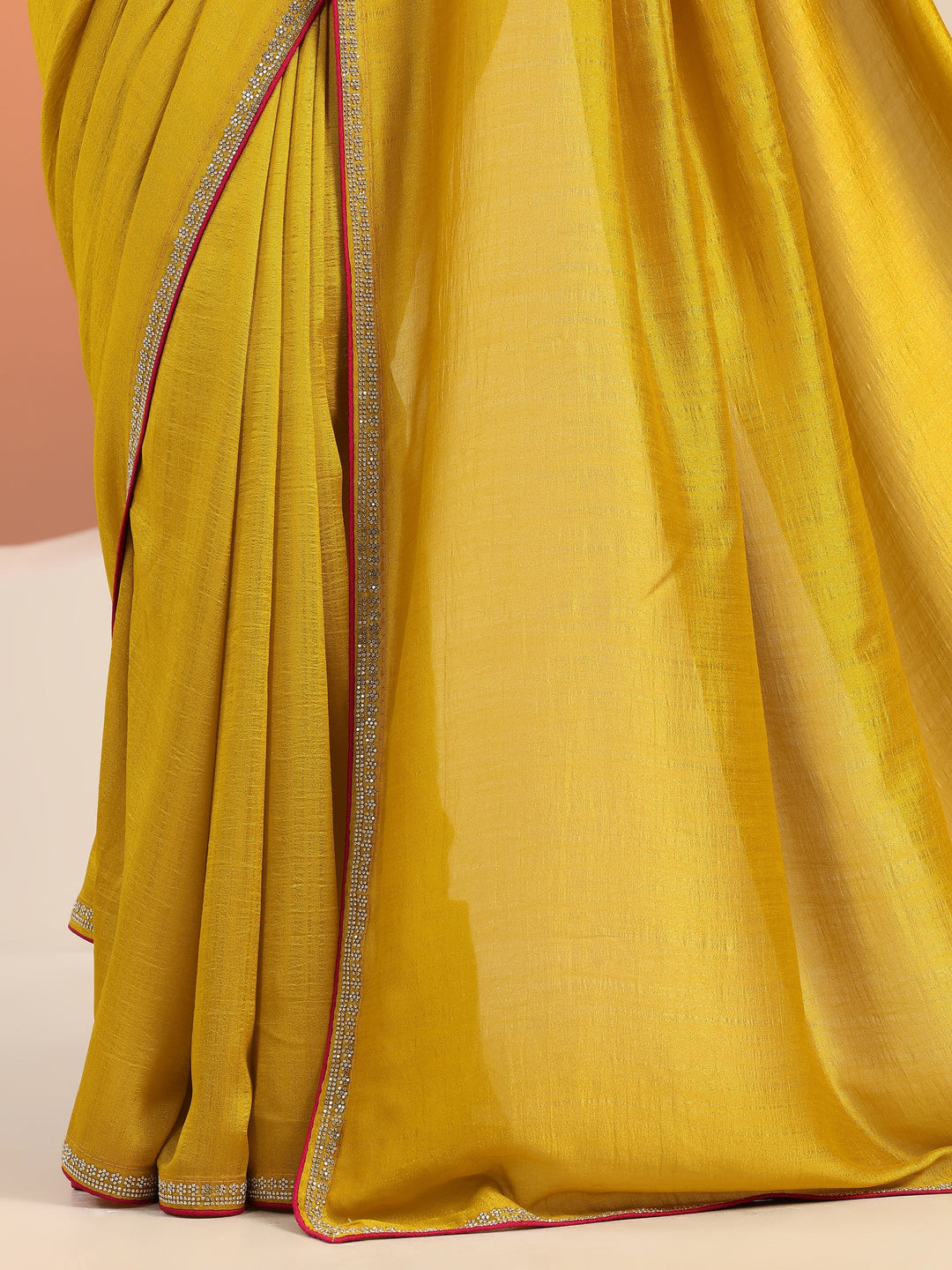  Mustard Solid Silk blend Saree With Unstitched Blouse Piece 