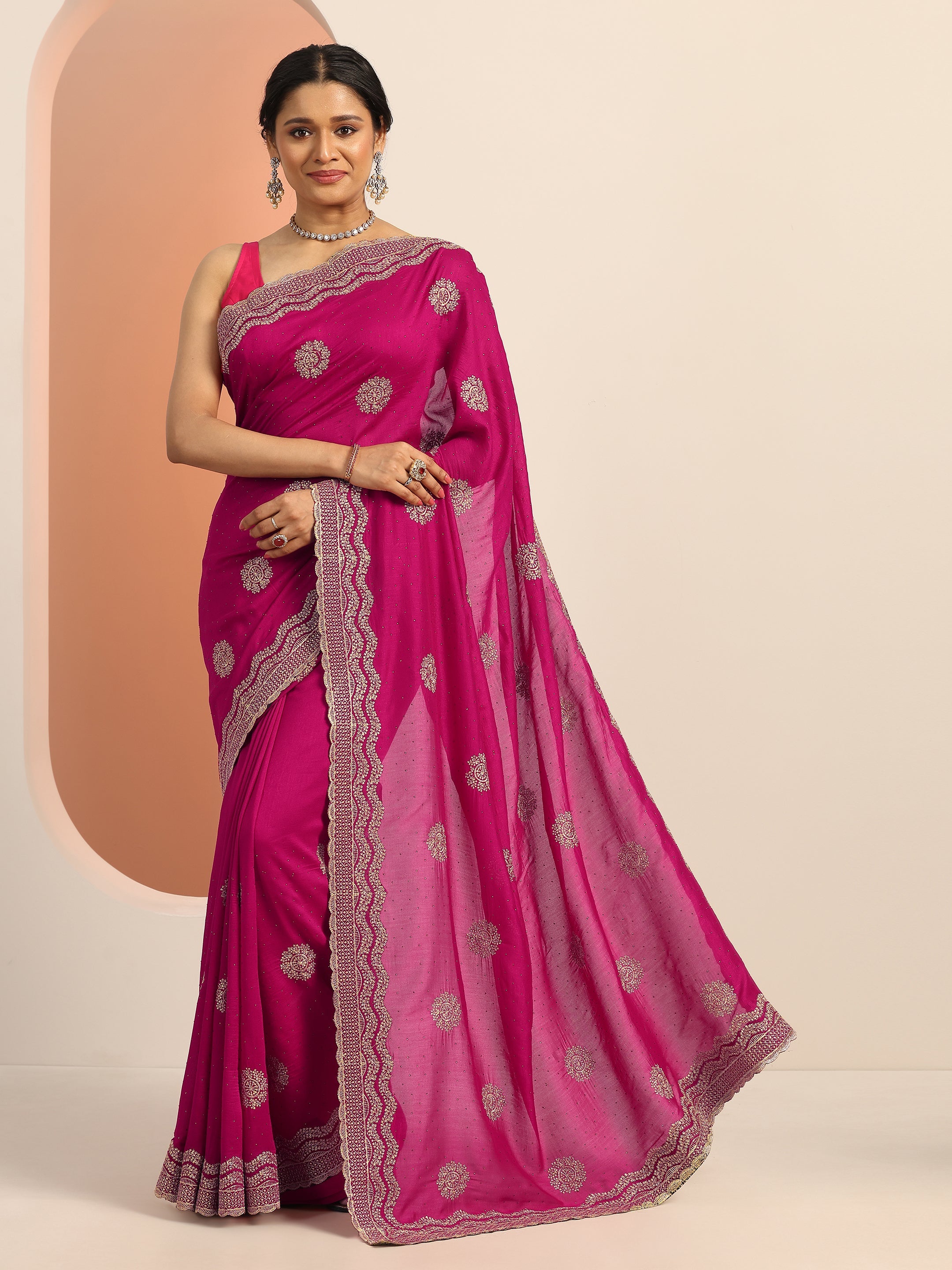 libas Pink Embellished Silk blend Saree With Unstitched Blouse Piece-picture-37