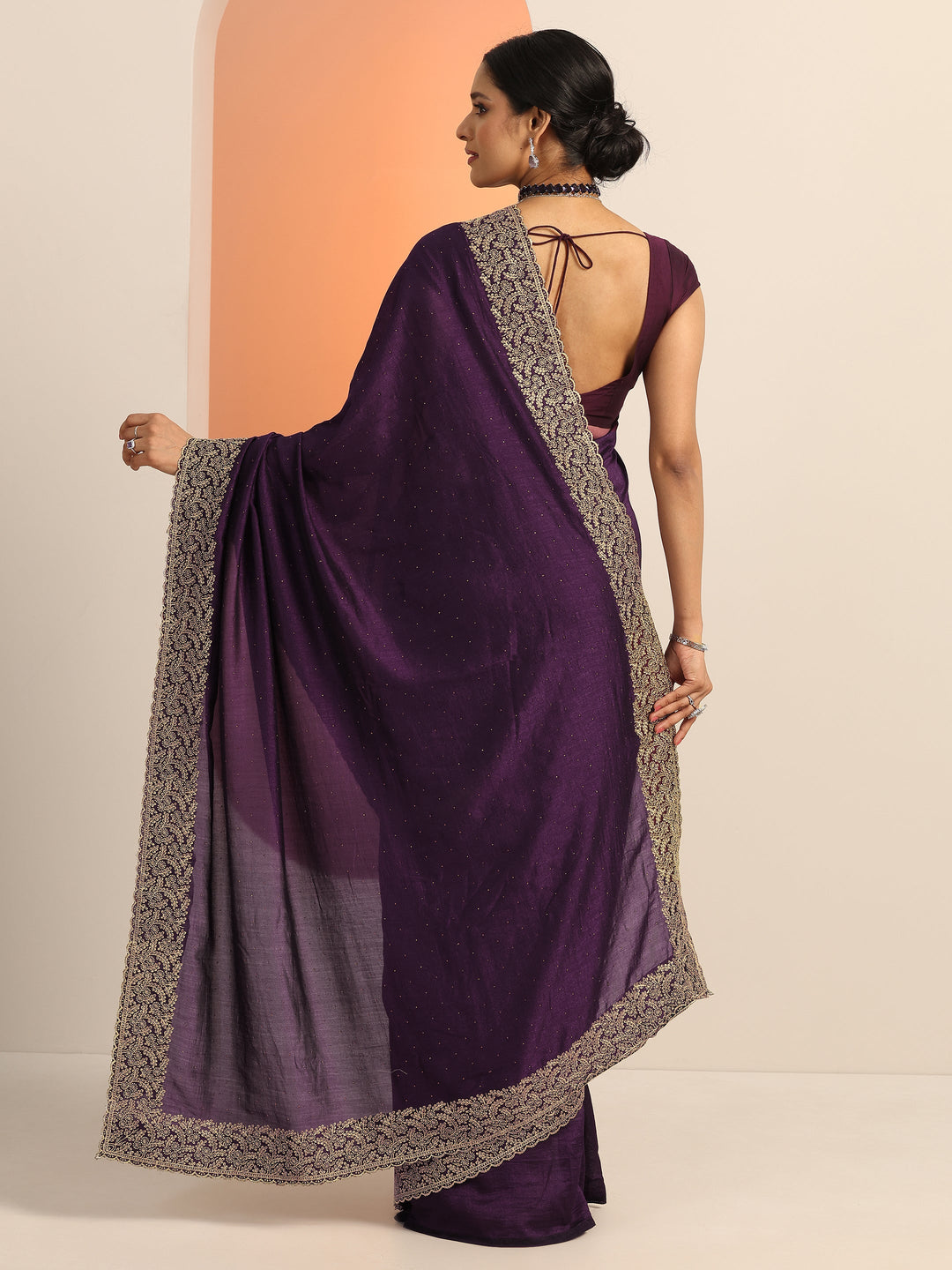 Burgundy Embellished Silk blend Saree With Unstitched Blouse Piece 