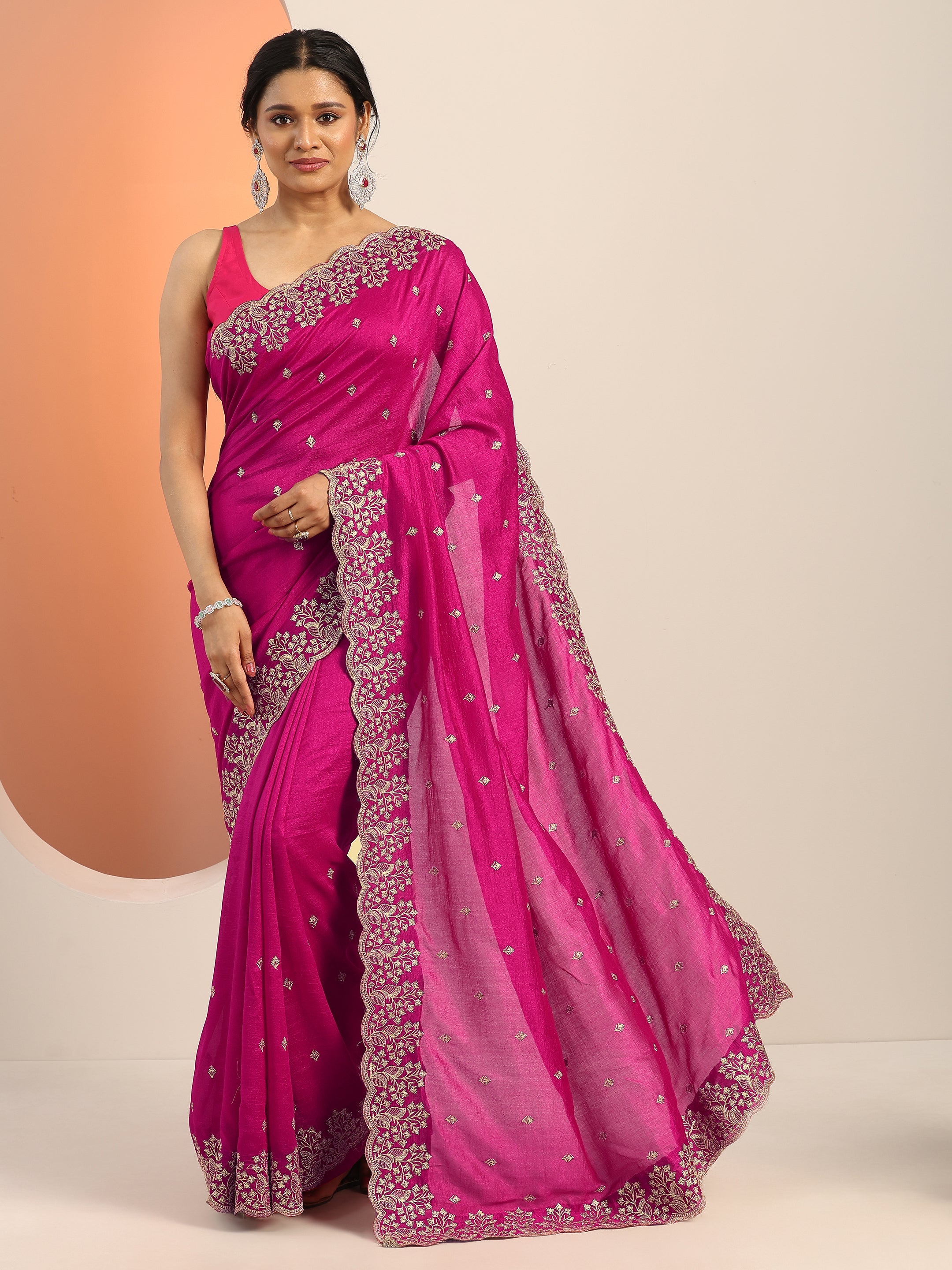 libas Pink Embroidered Silk blend Saree With Unstitched Blouse Piece-picture-50