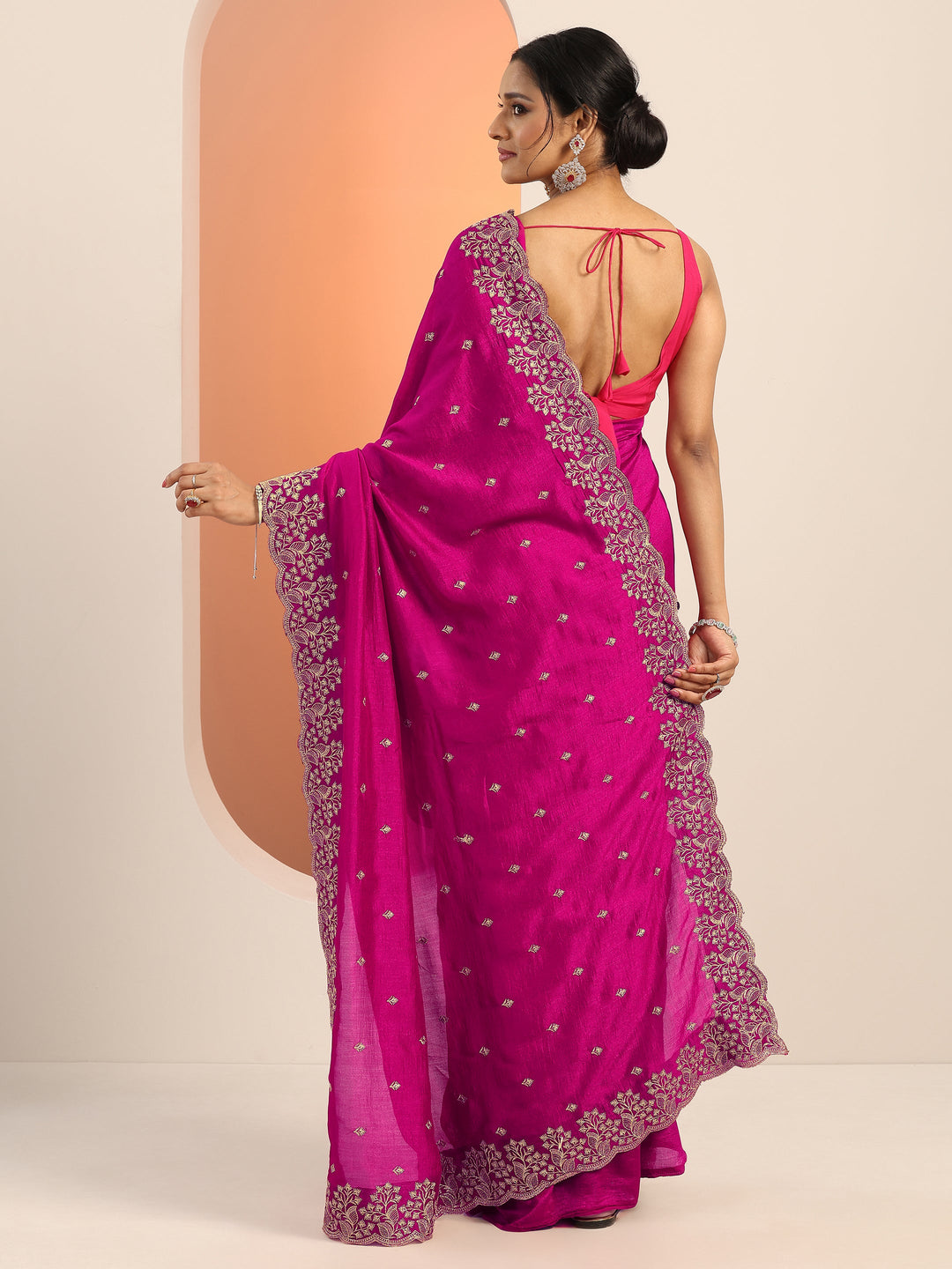  Pink Embroidered Silk blend Saree With Unstitched Blouse Piece 