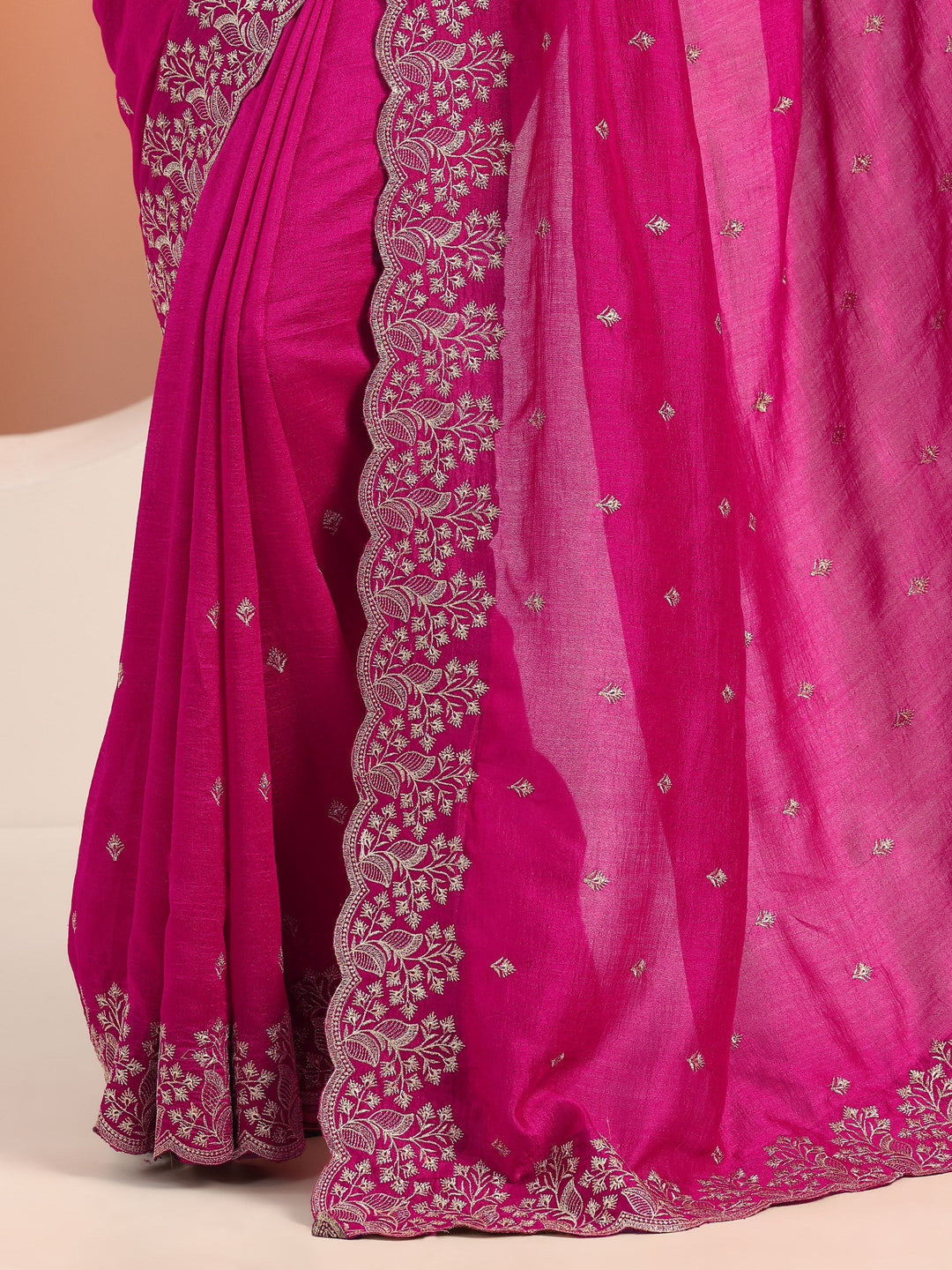  Pink Embroidered Silk blend Saree With Unstitched Blouse Piece 