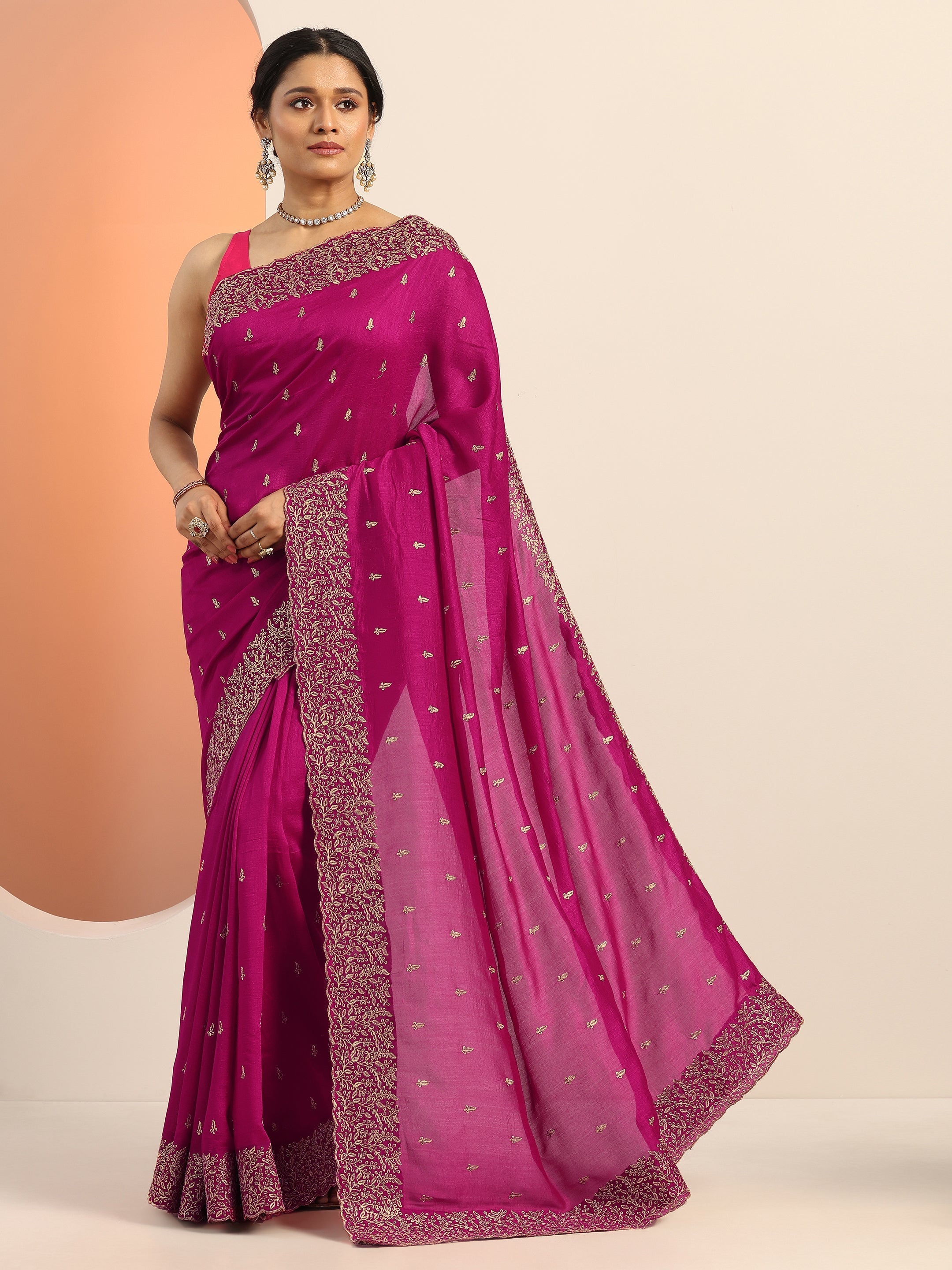 libas Magenta Embroidered Silk blend Saree With Unstitched Blouse Piece-picture-40