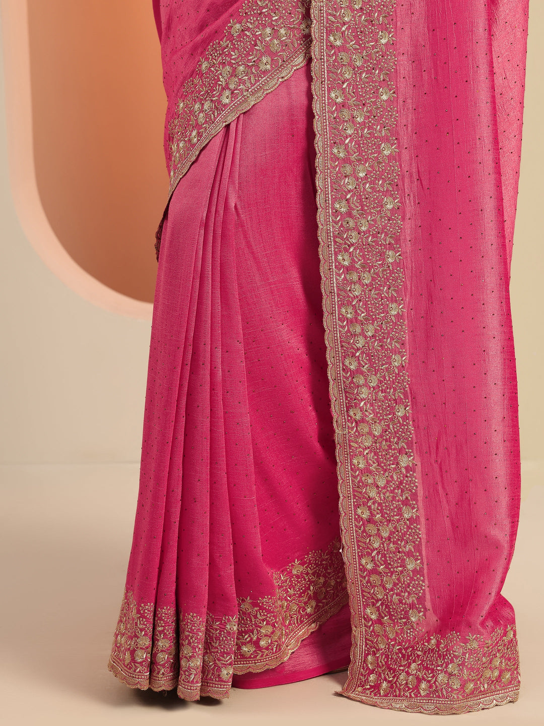  Peach Embellished Silk Blend Saree With Unstitched Blouse Piece 