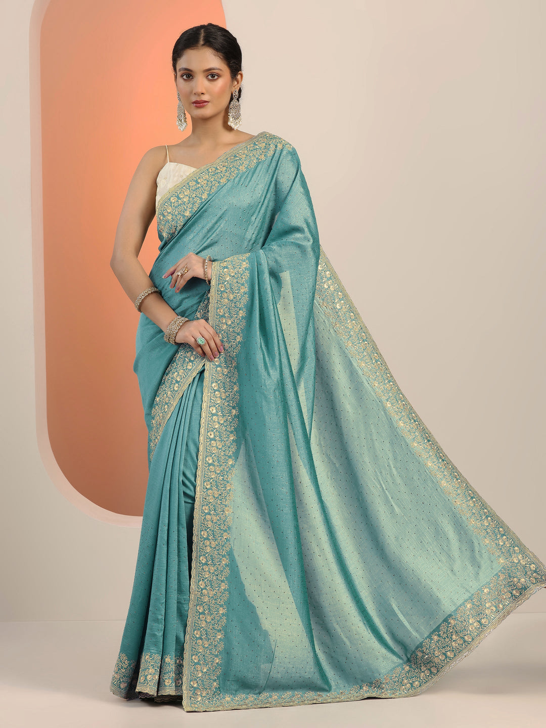  Blue Embellished Silk blend Saree With Unstitched Blouse Piece 