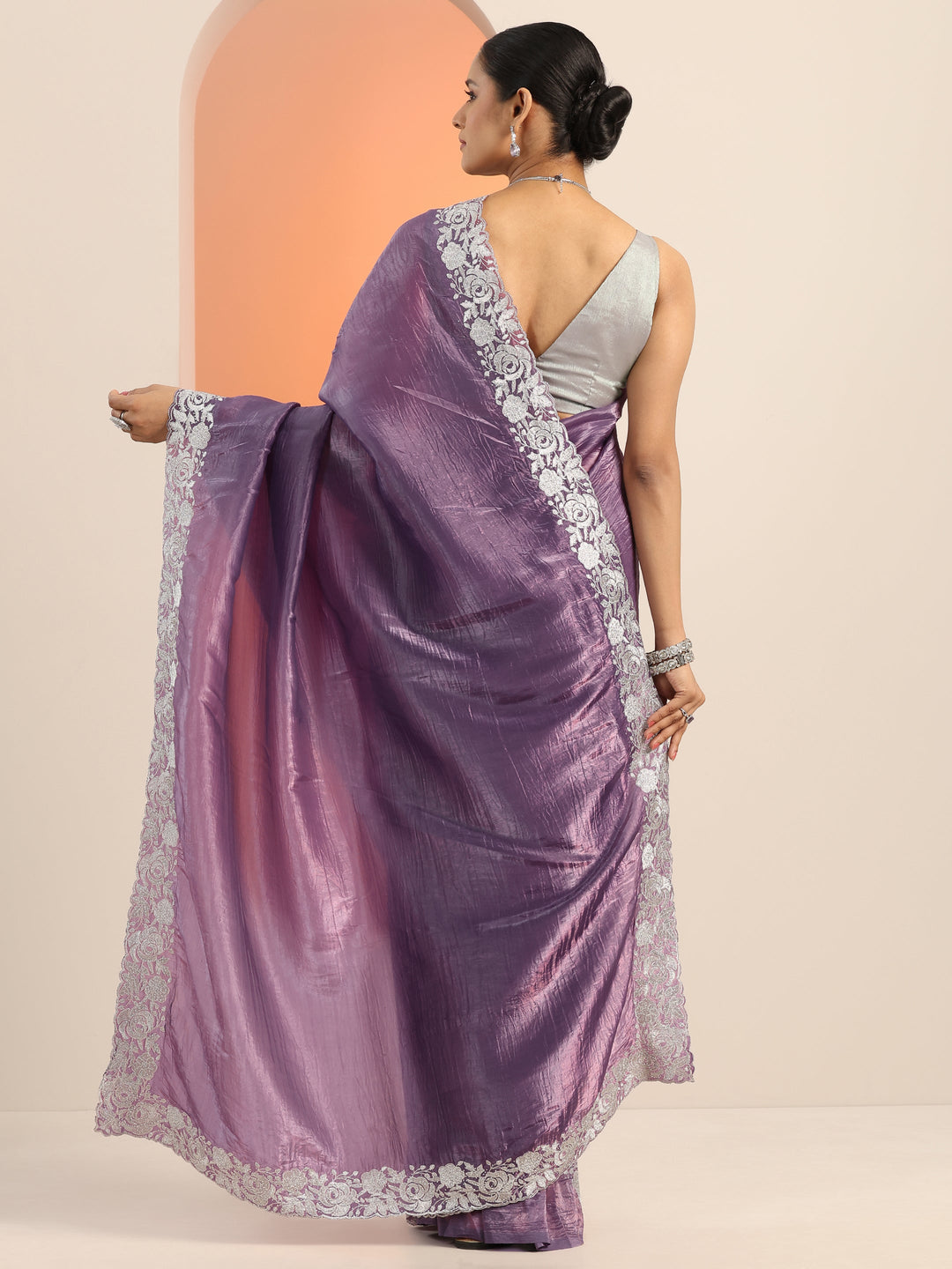  Purple Embroidered Organza Saree With Unstitched Blouse Piece 