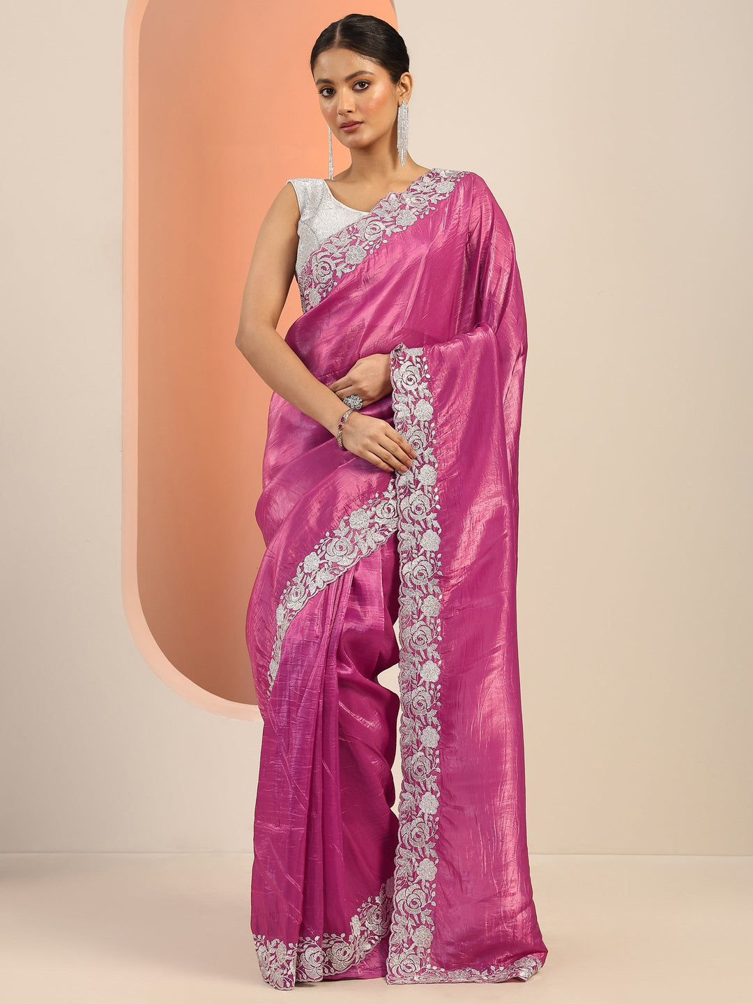  Pink Solid Organza Saree With Unstitched Blouse Piece 