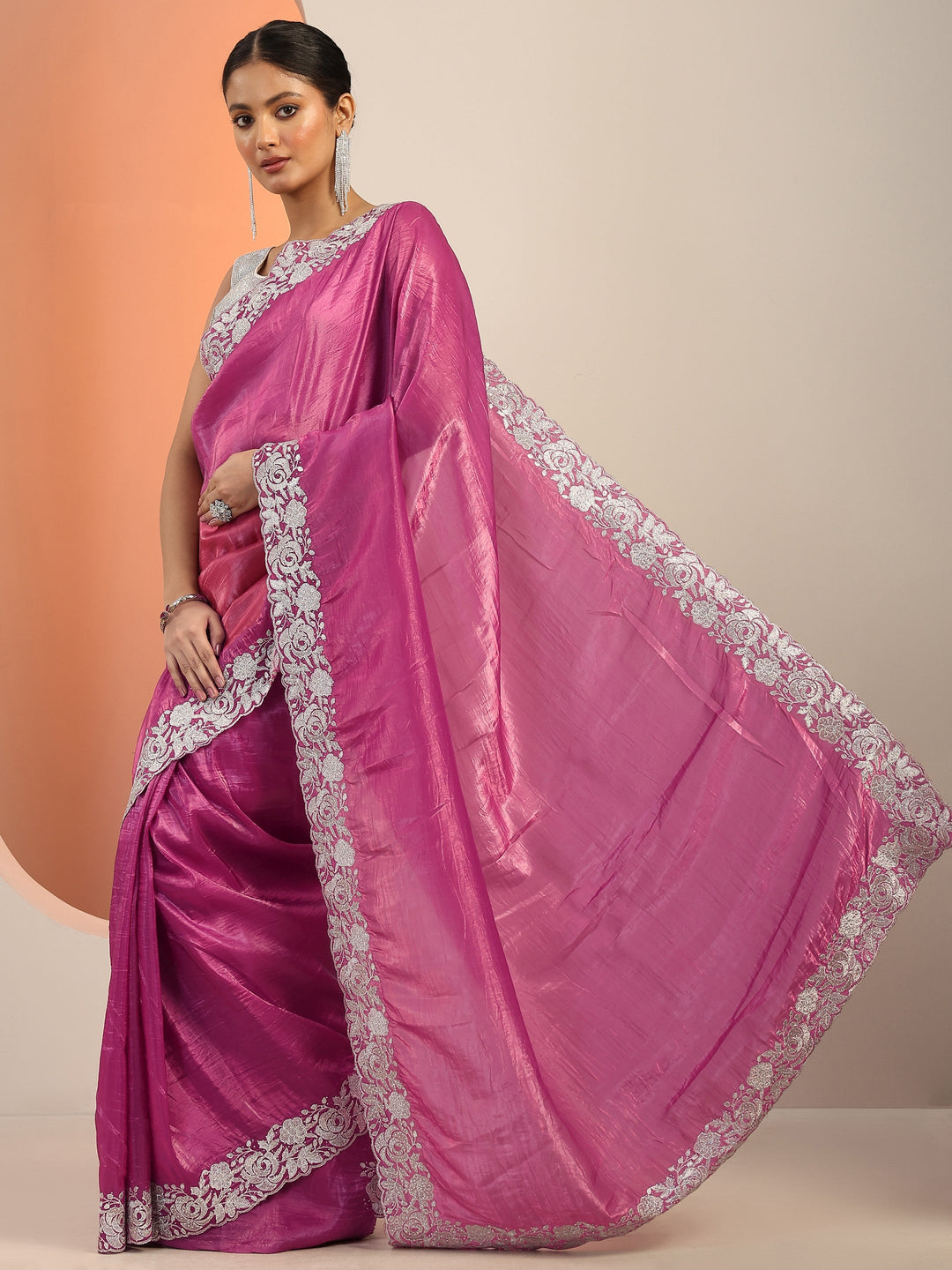  Pink Solid Organza Saree With Unstitched Blouse Piece 
