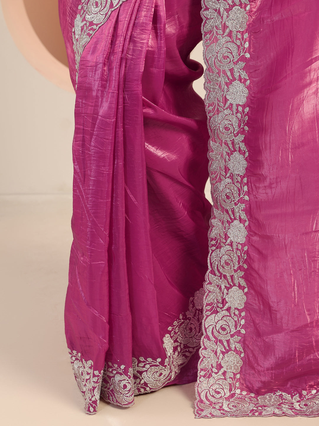  Pink Solid Organza Saree With Unstitched Blouse Piece 