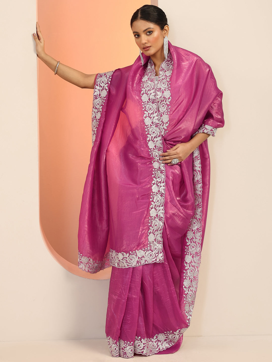  Pink Solid Organza Saree With Unstitched Blouse Piece 