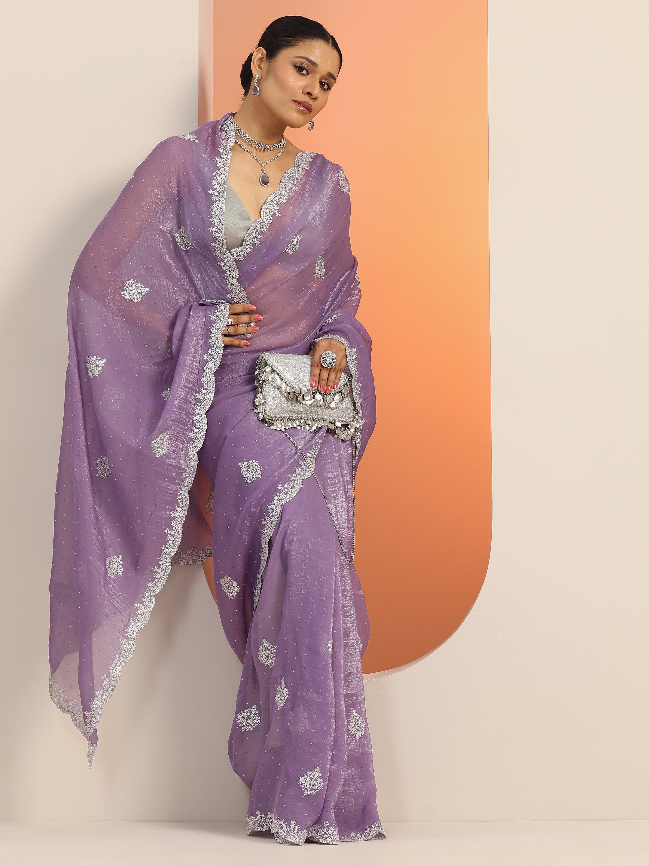 libas Lavender Embellished Silk blend Saree With Unstitched Blouse Piece-picture-28