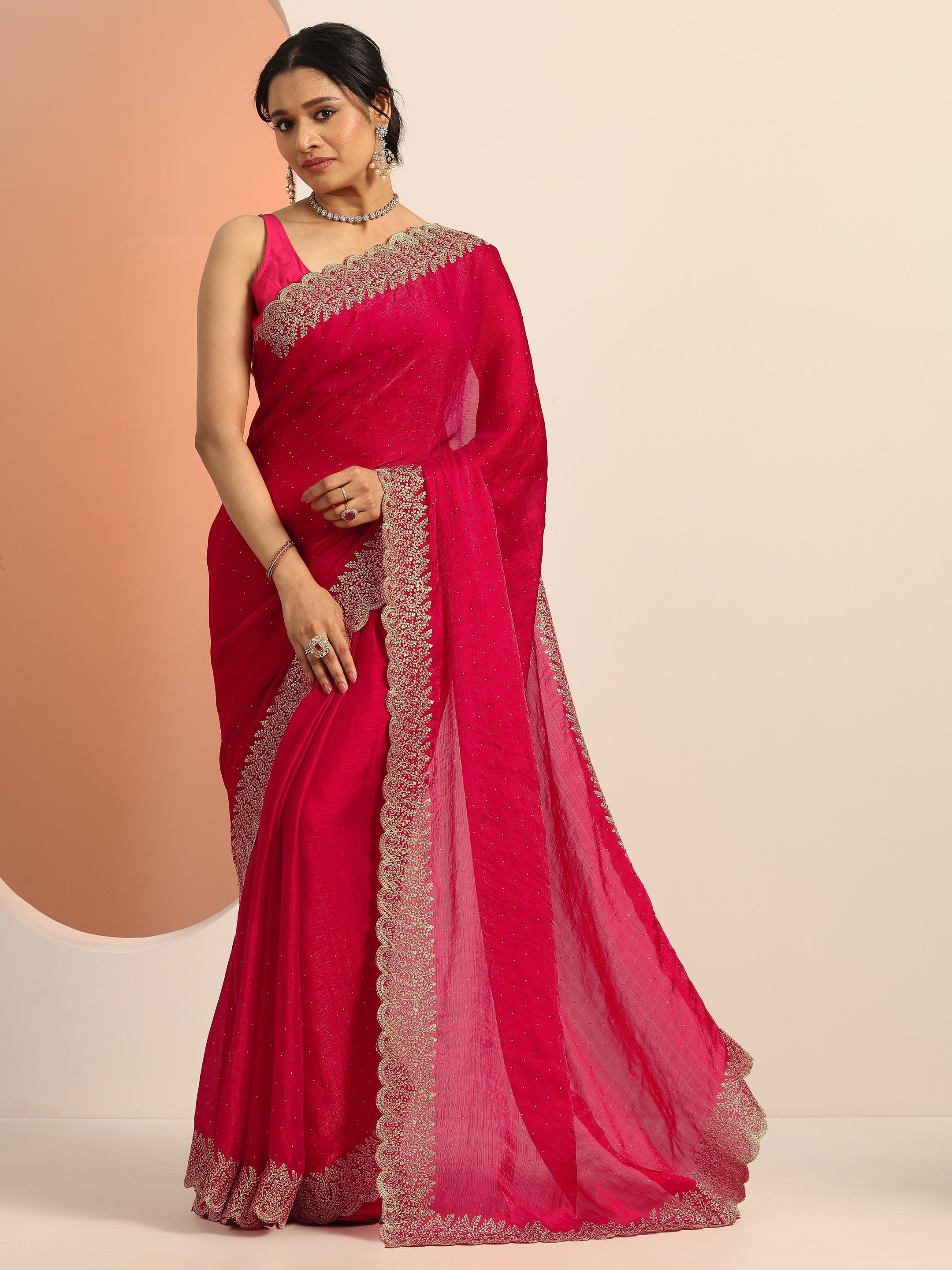 libas Red Embellished Chiffon Saree With Unstitched Blouse Piece-picture-68