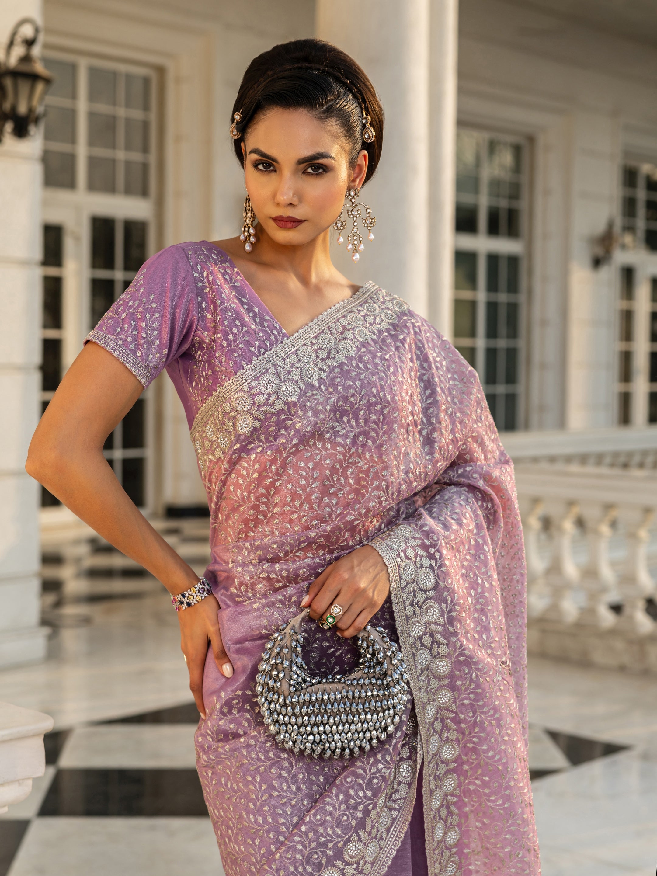 libas Lavender Embroidered Nylon Saree With Unstitched Blouse Piece-picture-67