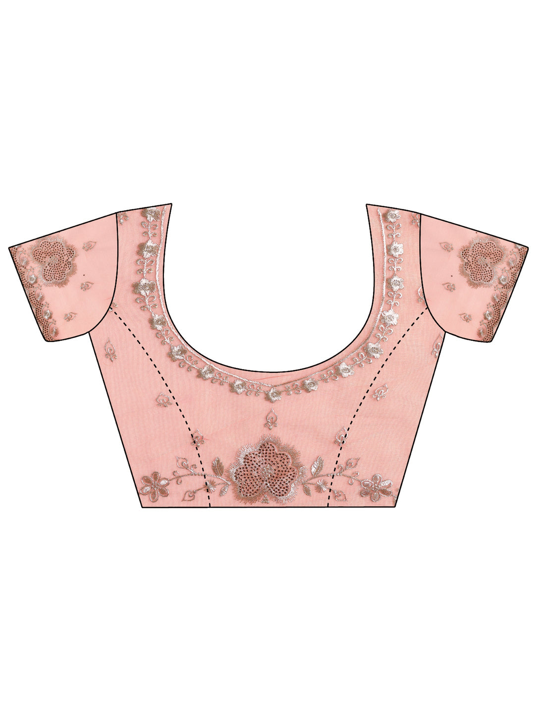  Peach Embroidered Nylon Saree With Unstitched Blouse Piece 