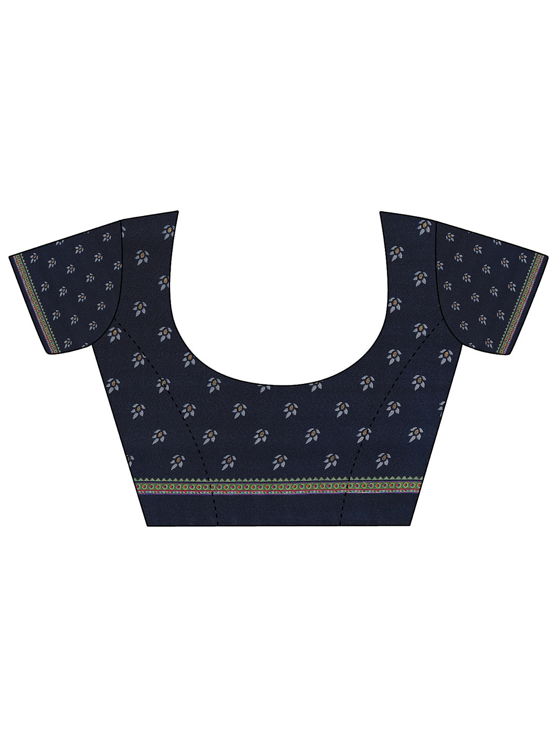  Navy Blue Printed Crepe Saree With Unstitched Blouse Piece 