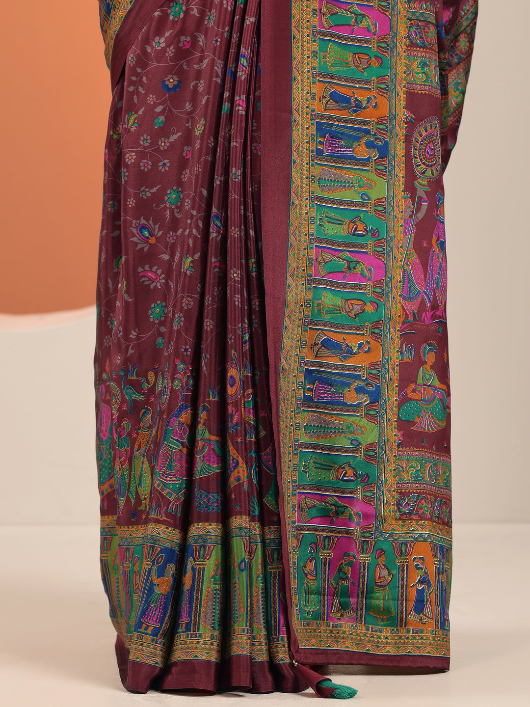  Magenta Printed Crepe Saree With Unstitched Blouse Piece 