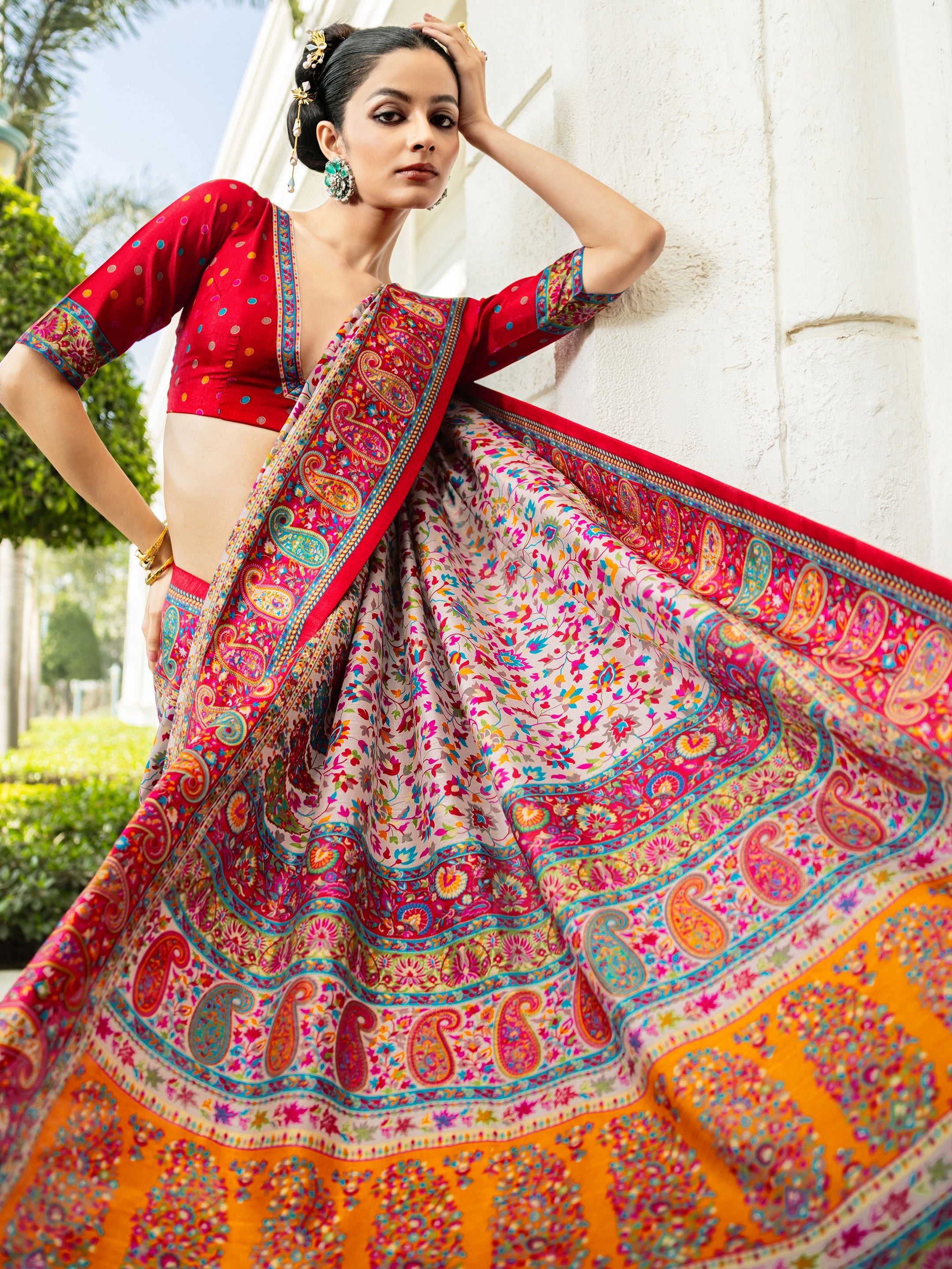 libas Multi Printed Silk Blend Saree With Unstitched Blouse Piece-picture-54