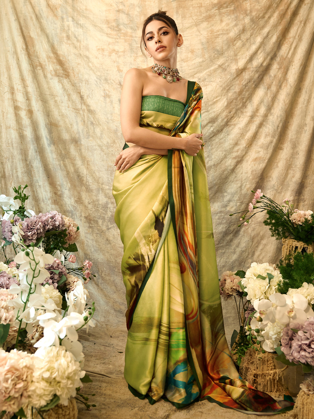  Yellow Solid Silk Blend Saree With Unstitched Blouse Piece 