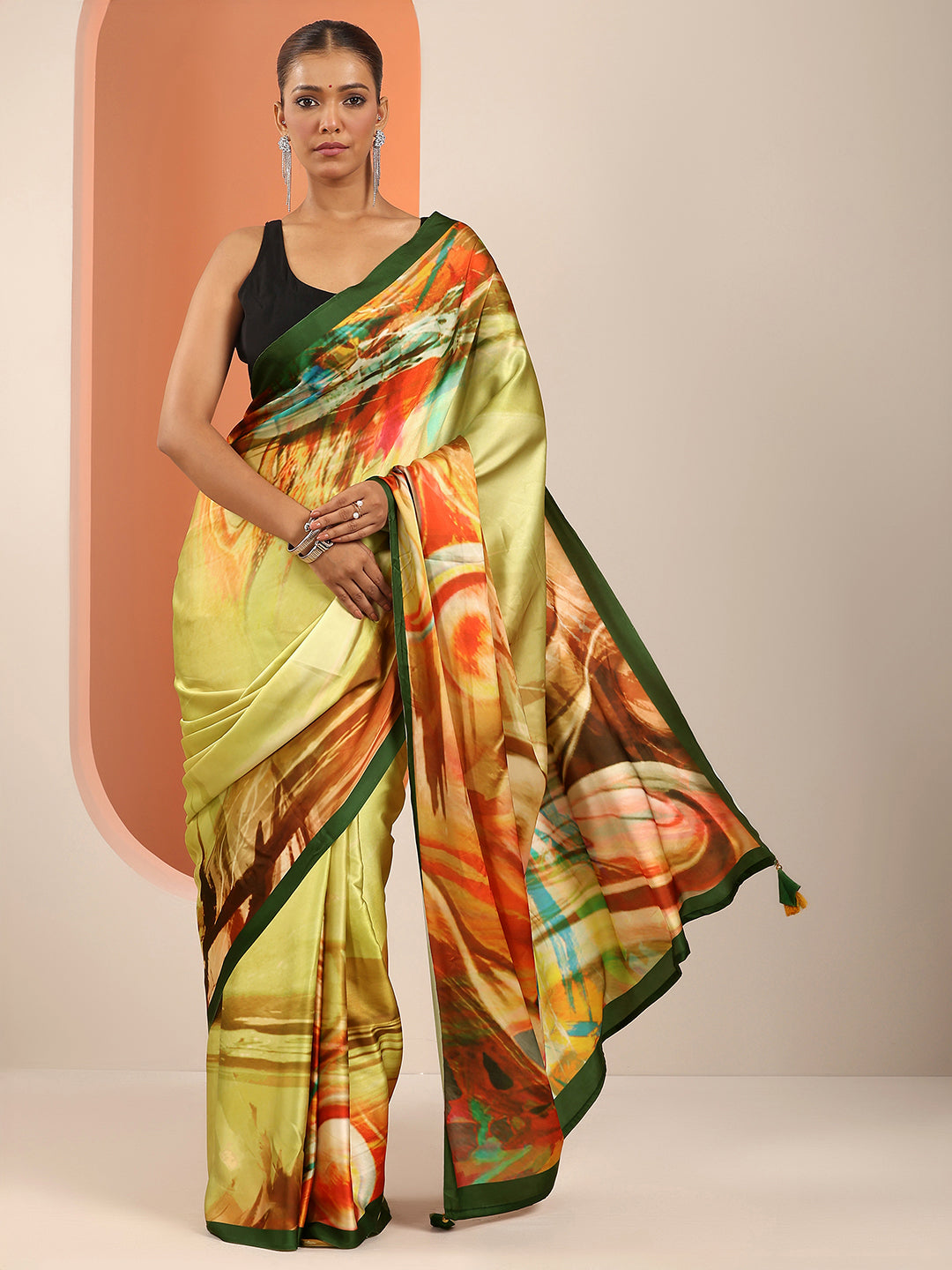  Yellow Solid Silk Blend Saree With Unstitched Blouse Piece 