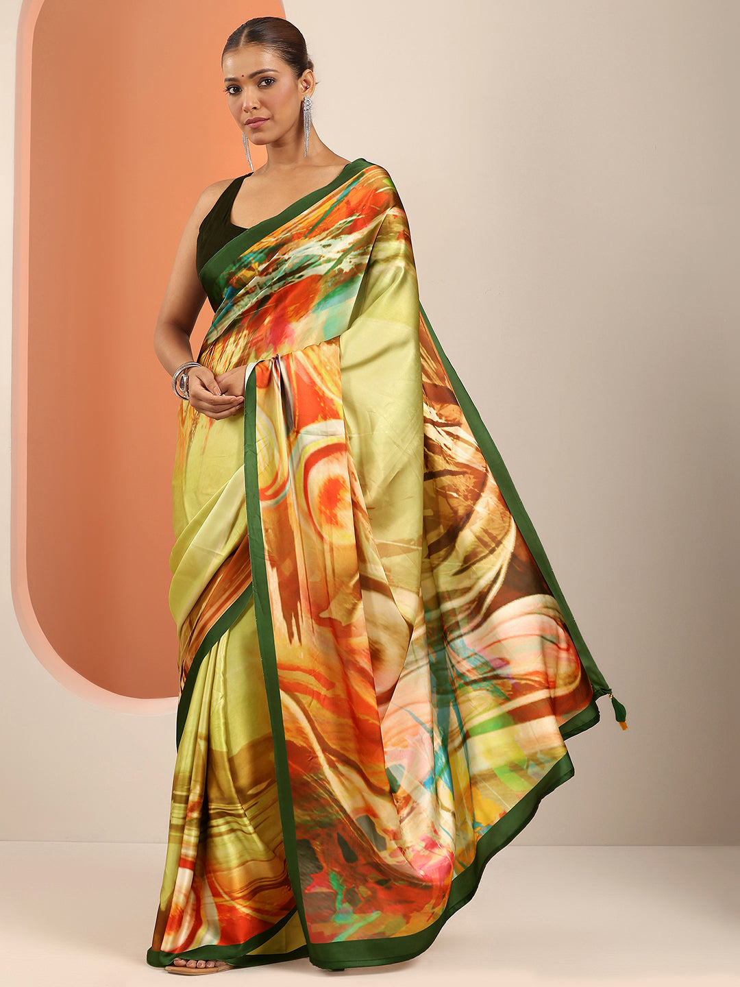  Yellow Solid Silk Blend Saree With Unstitched Blouse Piece 