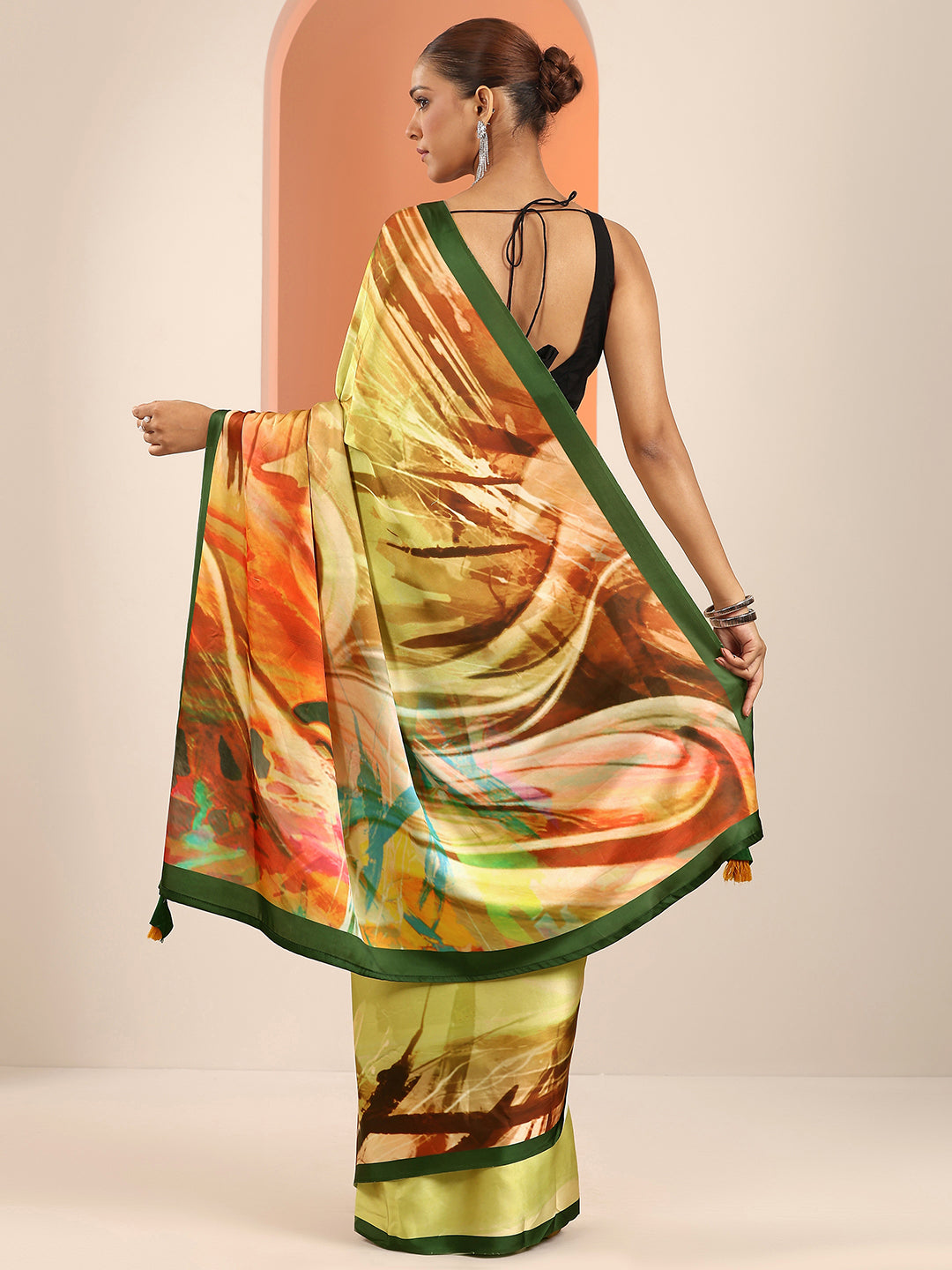  Yellow Solid Silk Blend Saree With Unstitched Blouse Piece 