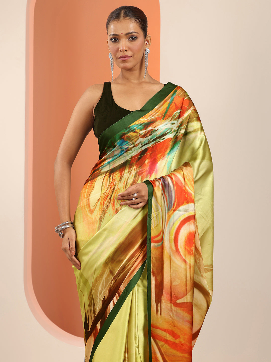  Yellow Solid Silk Blend Saree With Unstitched Blouse Piece 