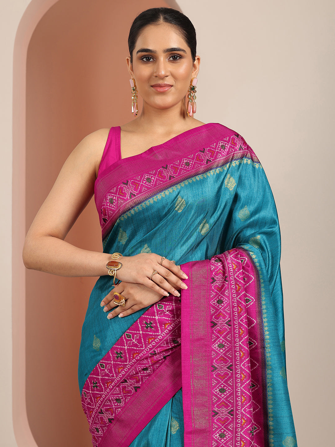  Blue  Silk Blend Saree With Unstitched Blouse Piece 