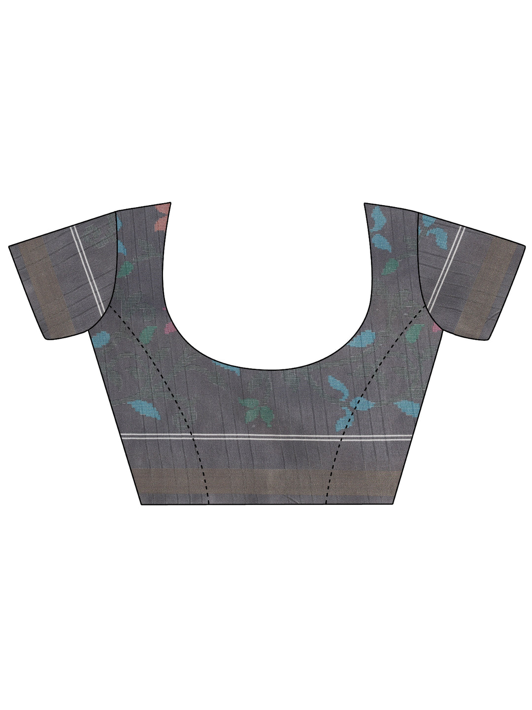  Grey Printed Silk Saree With Unstitched Blouse Piece 