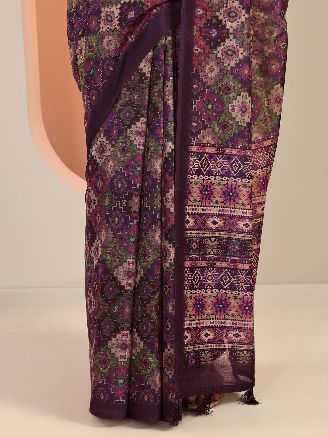  Multi Printed Silk Blend Saree With Unstitched Blouse Piece 