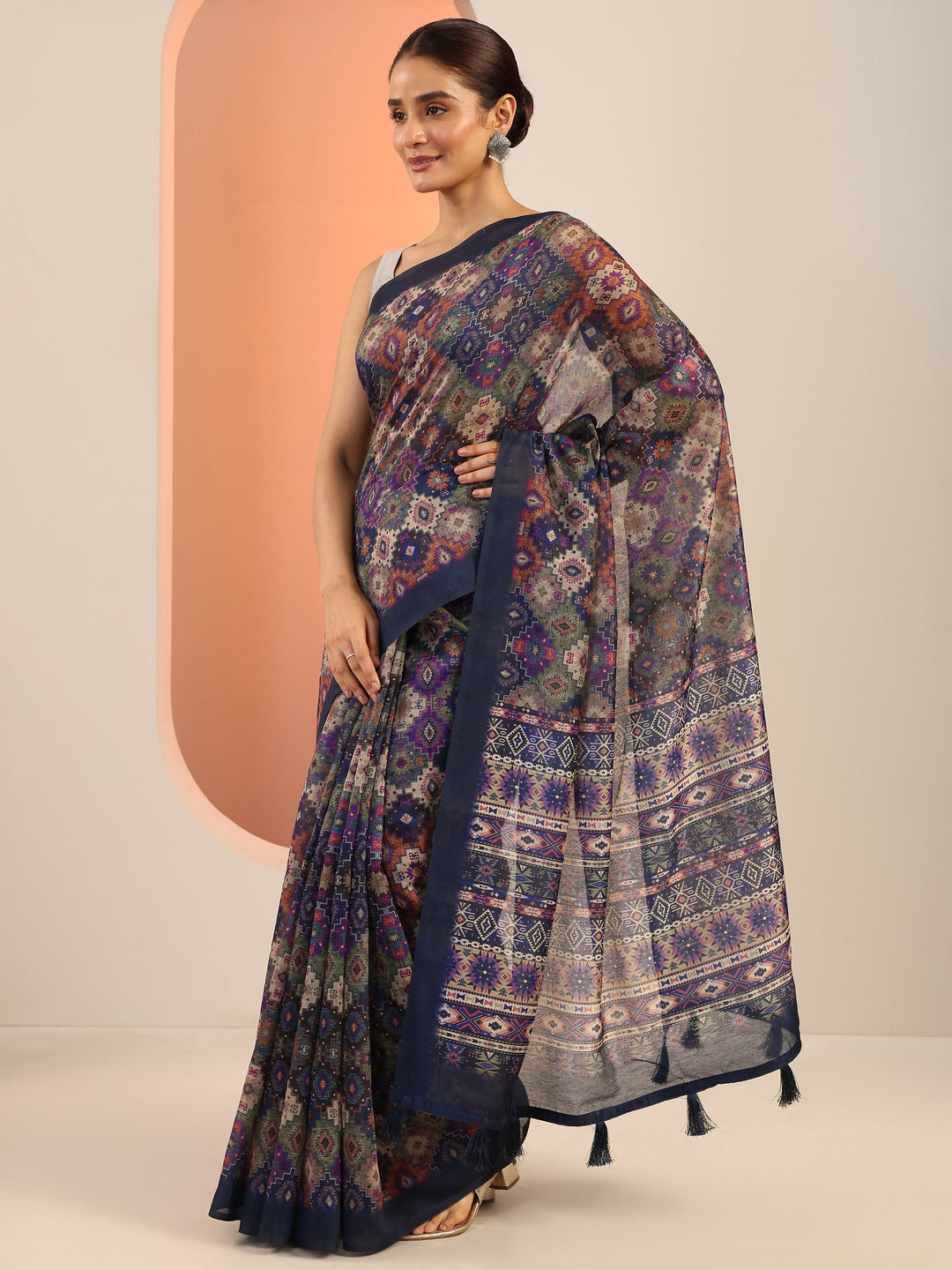  Multi Printed Silk Saree With Unstitched Blouse Piece 