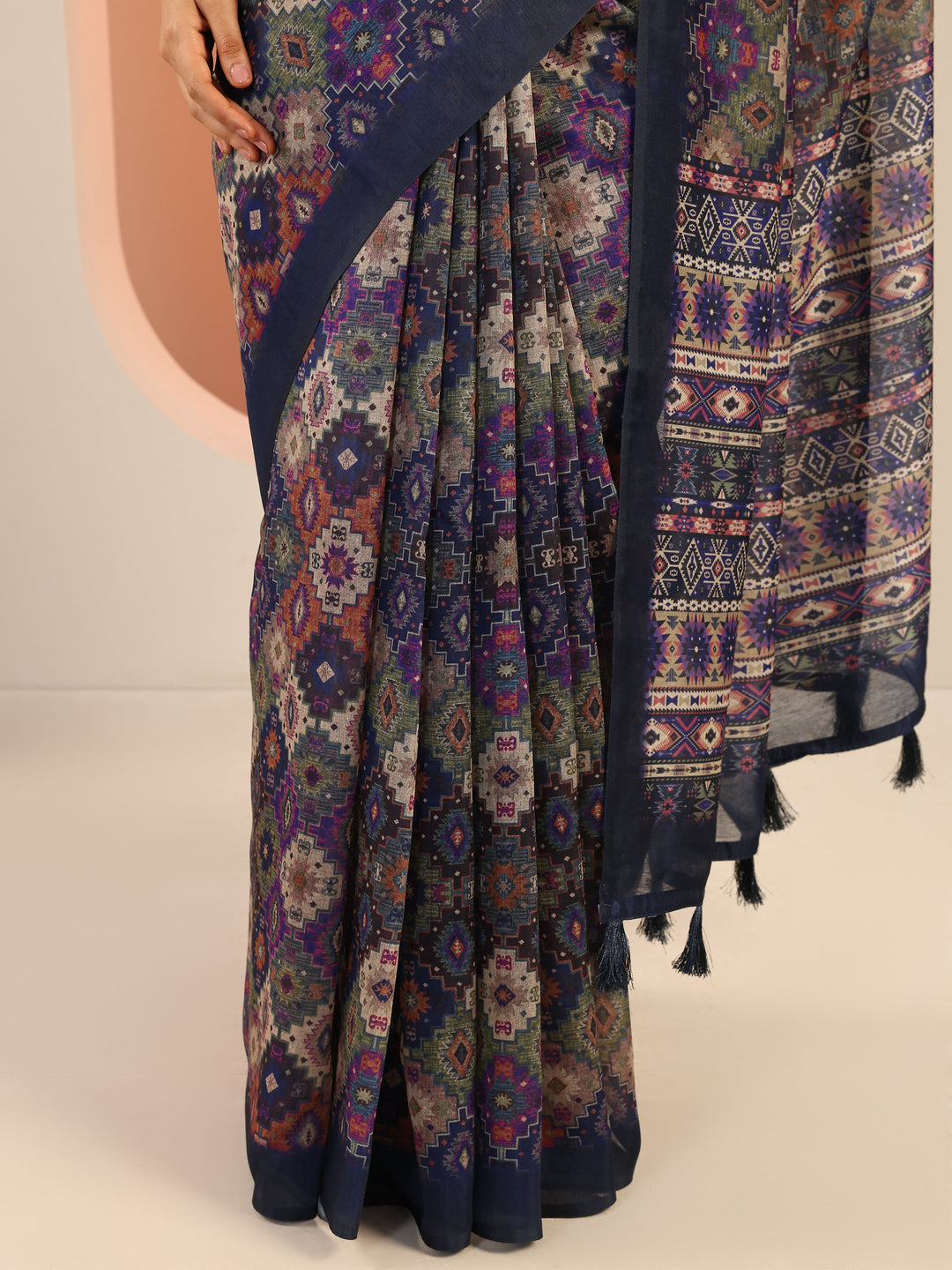  Multi Printed Silk Saree With Unstitched Blouse Piece 