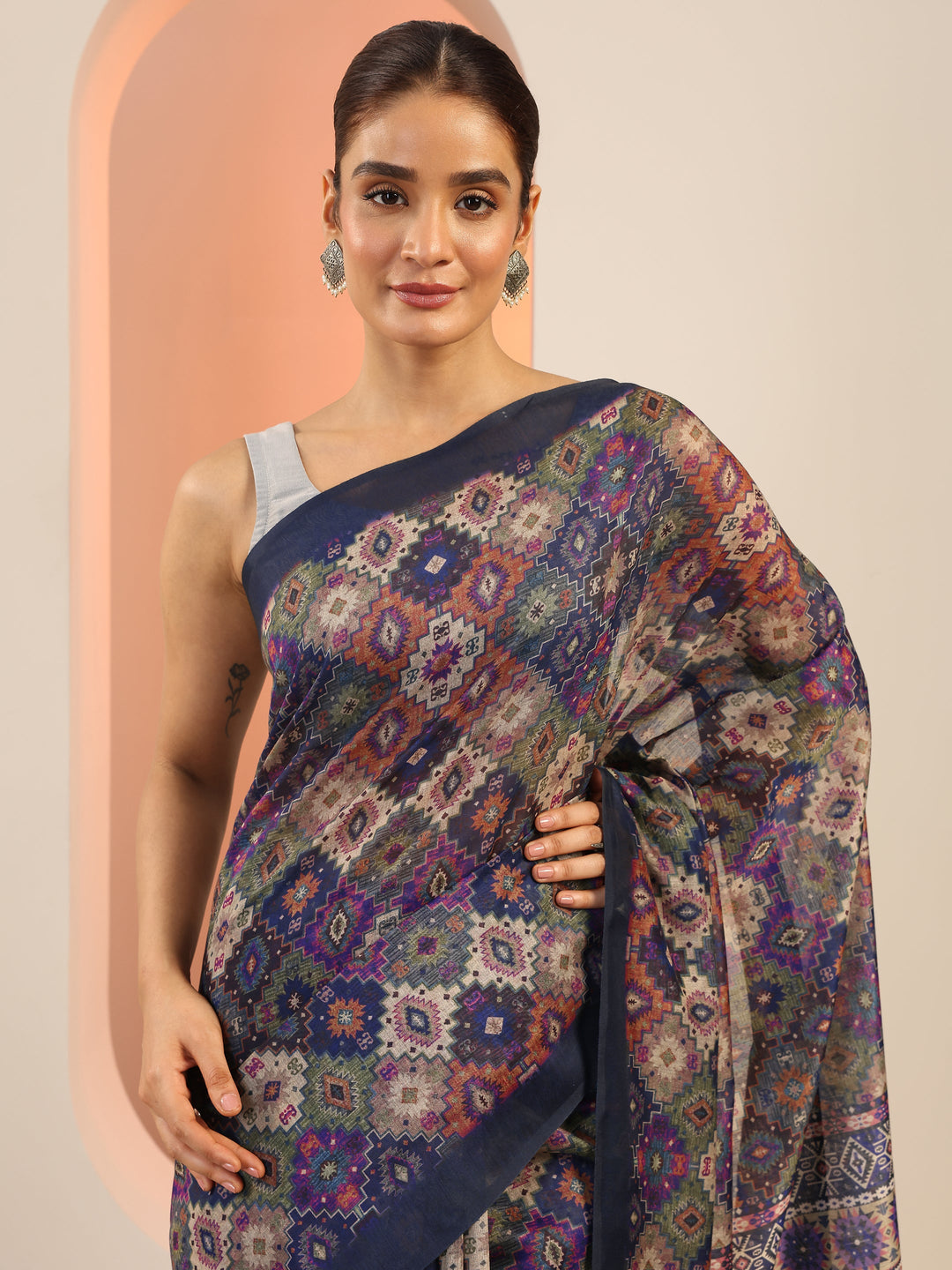  Multi Printed Silk Saree With Unstitched Blouse Piece 
