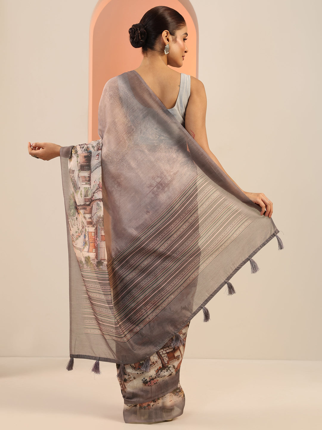  Mauve Printed Silk Saree With Unstitched Blouse Piece 