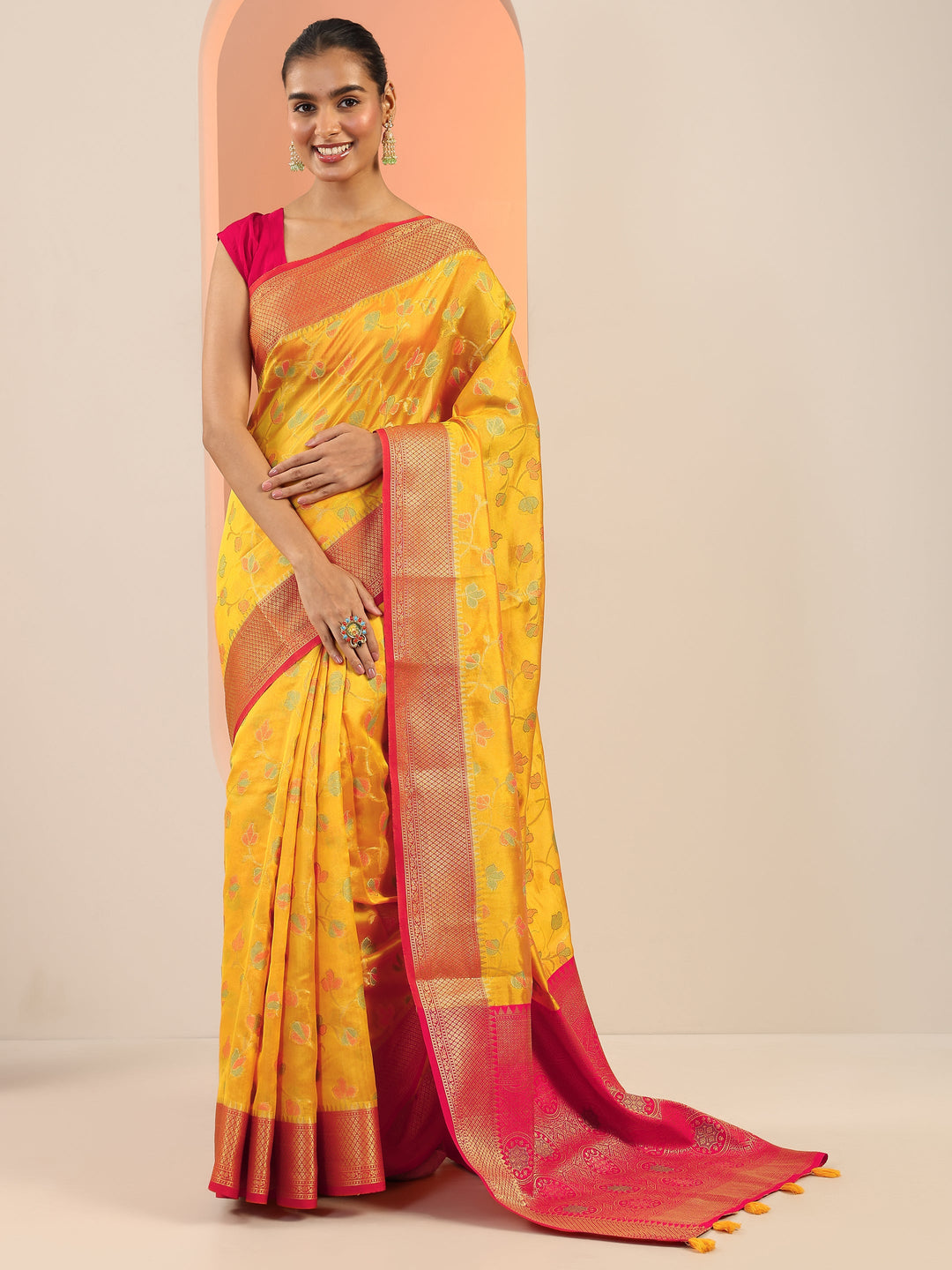 Mustard Woven Design Silk Saree With Unstitched Blouse Piece 