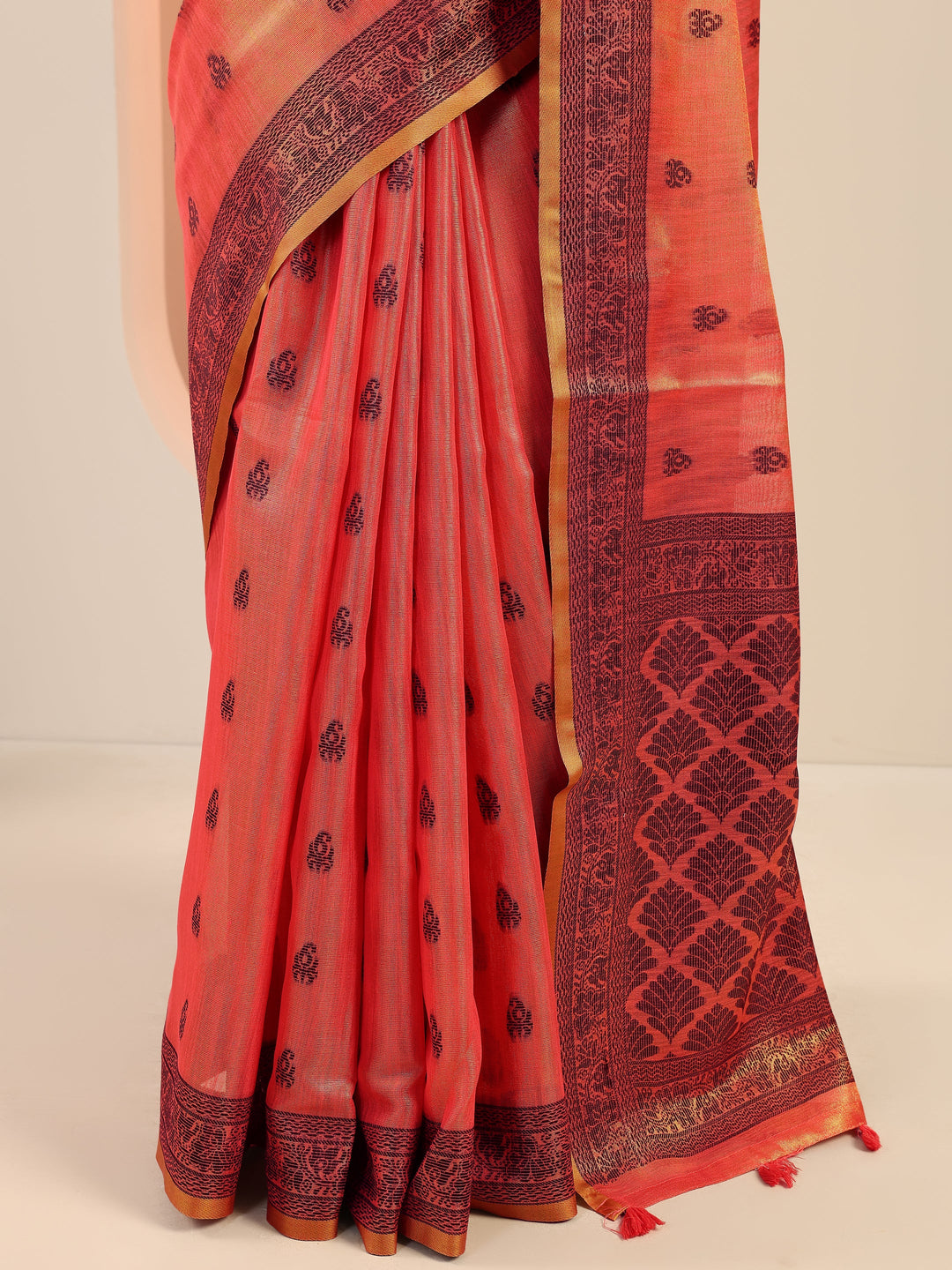  Peach Woven Design Silk Saree With Unstitched Blouse Piece 