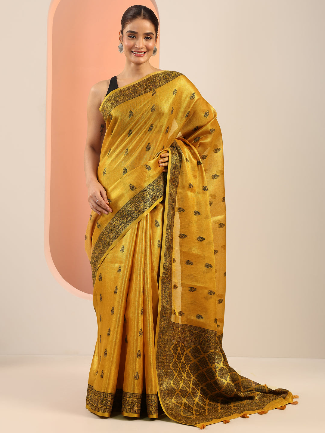  Mustard Embellished Silk Blend Saree With Unstitched Blouse Piece 