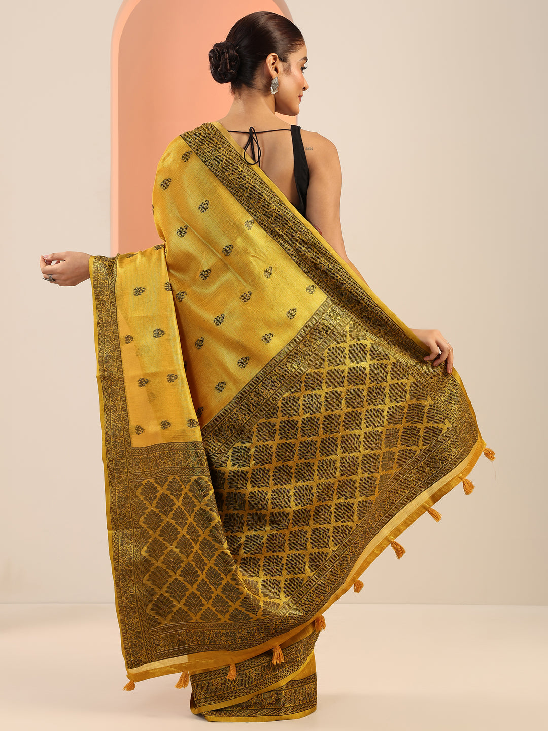  Mustard Embellished Silk Blend Saree With Unstitched Blouse Piece 