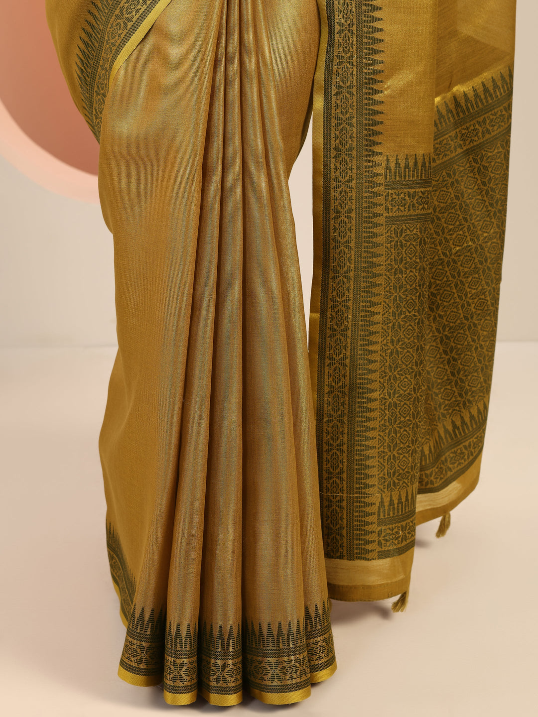  Gold Solid Silk Saree With Unstitched Blouse Piece 