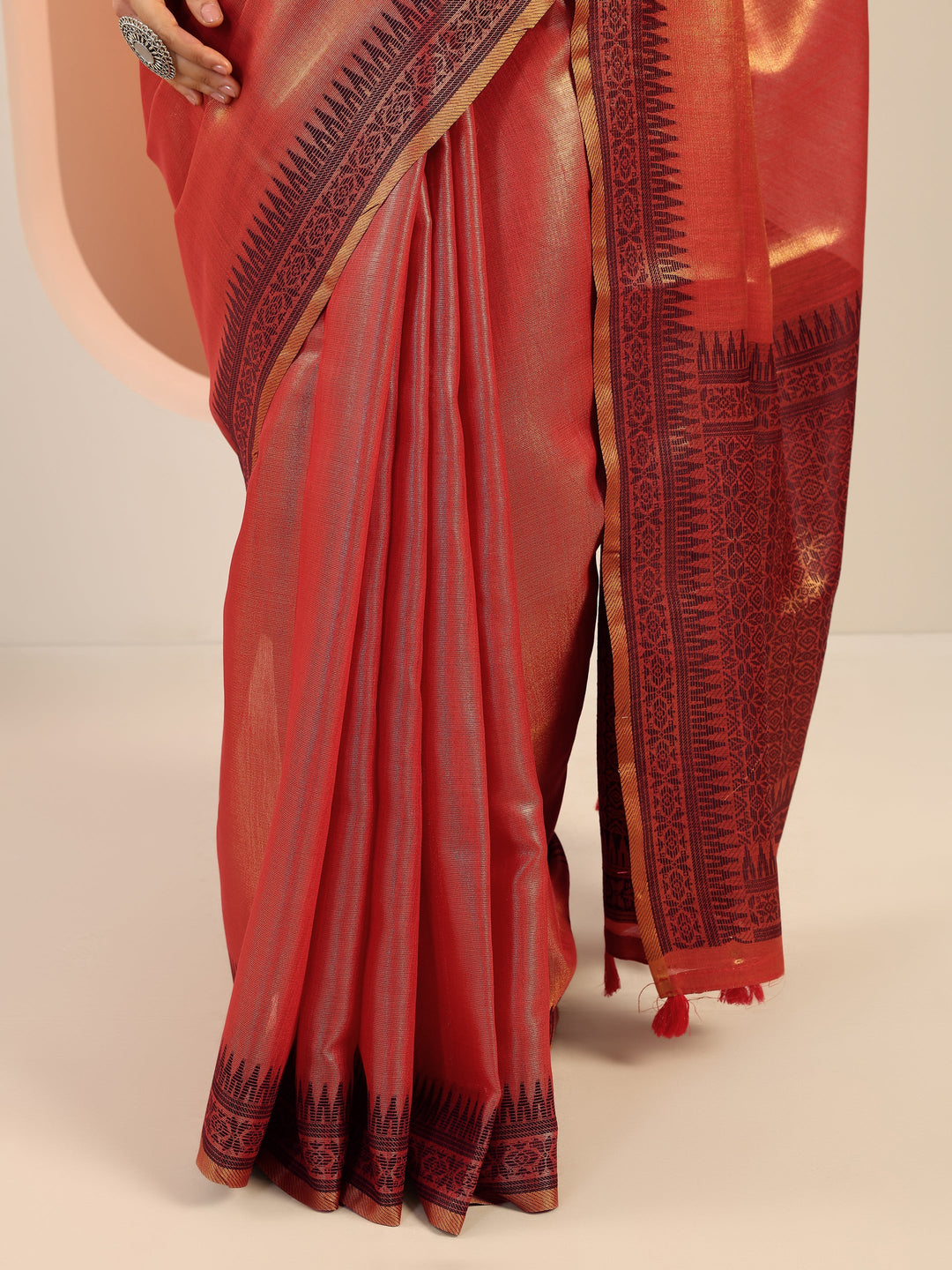  Rust Solid Silk Saree With Unstitched Blouse Piece 
