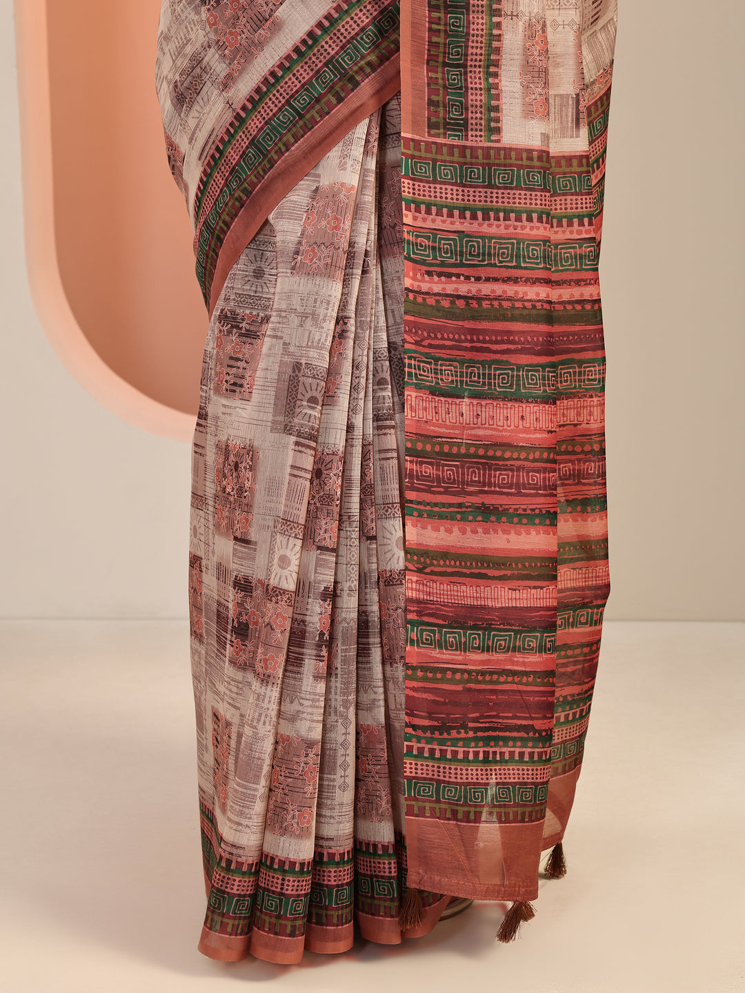  Rust Printed Silk Blend Saree With Unstitched Blouse Piece 